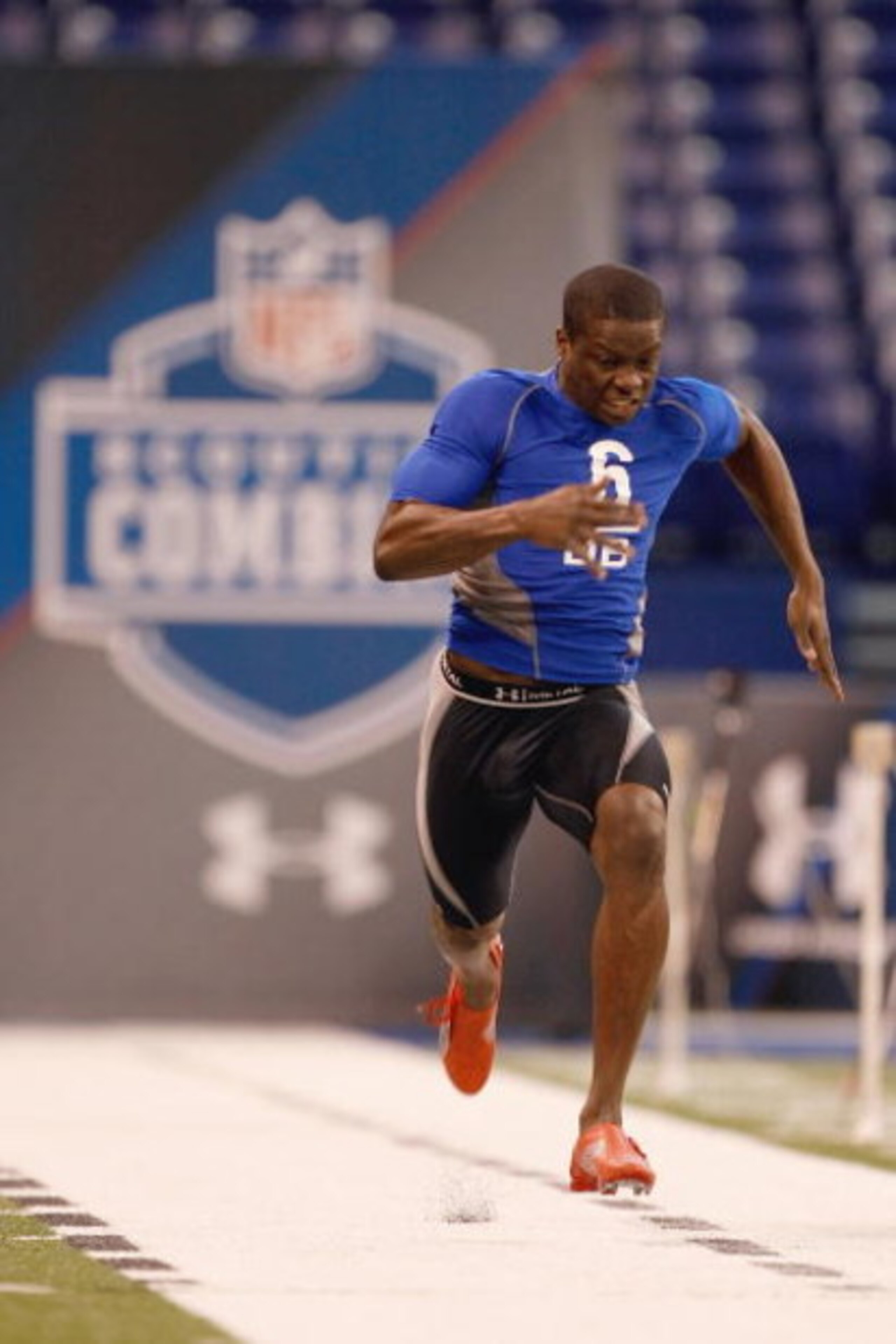 INDIANAPOLIS, IN - FEBRUARY 24: Defensive back Darius Butler of Connecticut runs the 40 yard dash during the NFL Scouting Combine presented by Under Armour at Lucas Oil Stadium on February 24, 2009 in Indianapolis, Indiana. (Photo by Scott Boehm/Getty Im INDIANAPOLIS, IN - FEBRUARY 24: Defensive back Darius Butler of Connecticut runs the 40 yard dash during the NFL Scouting Combine presented by Under Armour at Lucas Oil Stadium on February 24, 2009 in Indianapolis, Indiana. (Photo by Scott Boehm/Getty Im