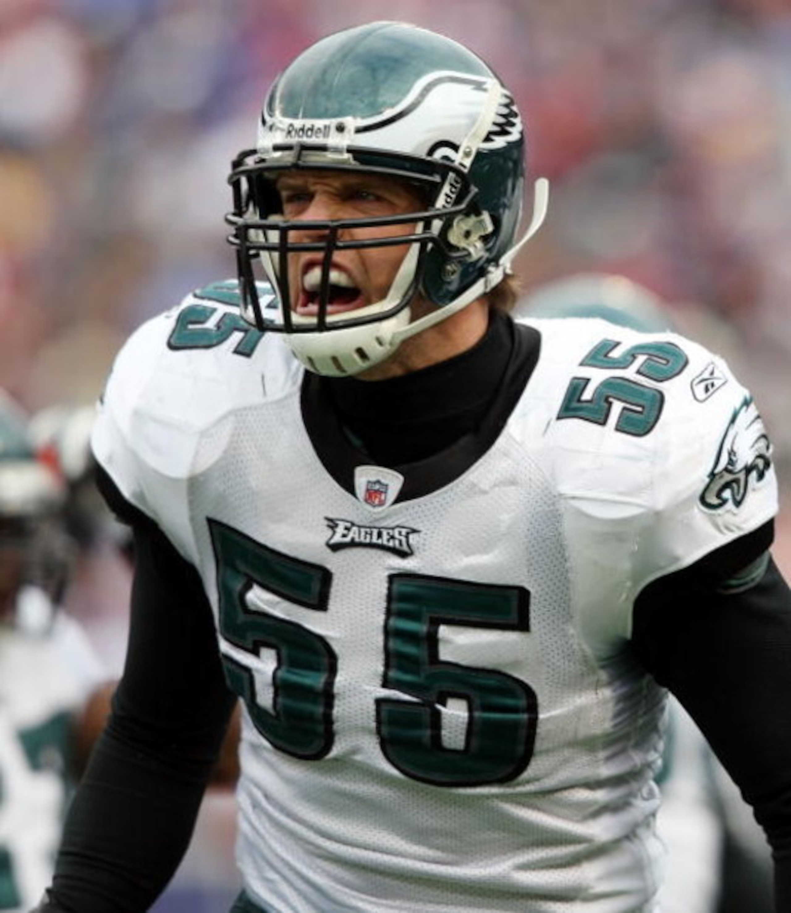 EAST RUTHERFORD, NJ - DECEMBER 07: Stewart Bradley #55 of the Philadelphia Eagles celebrates against the New York Giants at Giants Stadium on December 7, 2008 in East Rutherford, New Jersey. (Photo by Nick Laham/Getty Images) EAST RUTHERFORD, NJ - DECEMBER 07: Stewart Bradley #55 of the Philadelphia Eagles celebrates against the New York Giants at Giants Stadium on December 7, 2008 in East Rutherford, New Jersey. (Photo by Nick Laham/Getty Images)