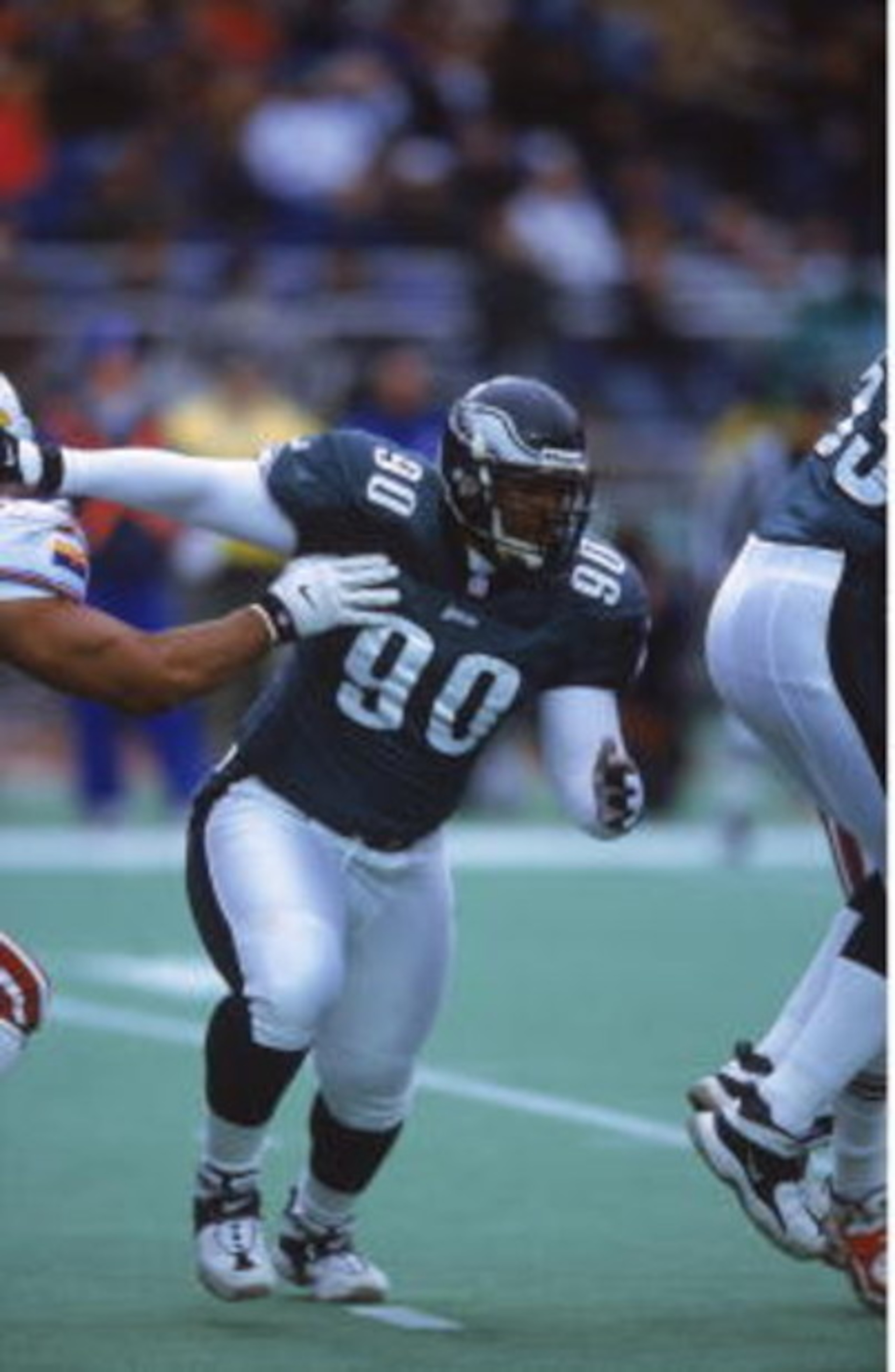 19 Nov 2000: Corey Simon #90 of the Philadelphia Eagles moves on the field during the game against the Arizona Cardinals at the Veterans Stadium in Philadelphia, Pennsylvania. The Eagles defeated the Cardinals 34-9.Mandatory Credit: Greg Fiume /Allsport 19 Nov 2000: Corey Simon #90 of the Philadelphia Eagles moves on the field during the game against the Arizona Cardinals at the Veterans Stadium in Philadelphia, Pennsylvania. The Eagles defeated the Cardinals 34-9.Mandatory Credit: Greg Fiume /Allsport