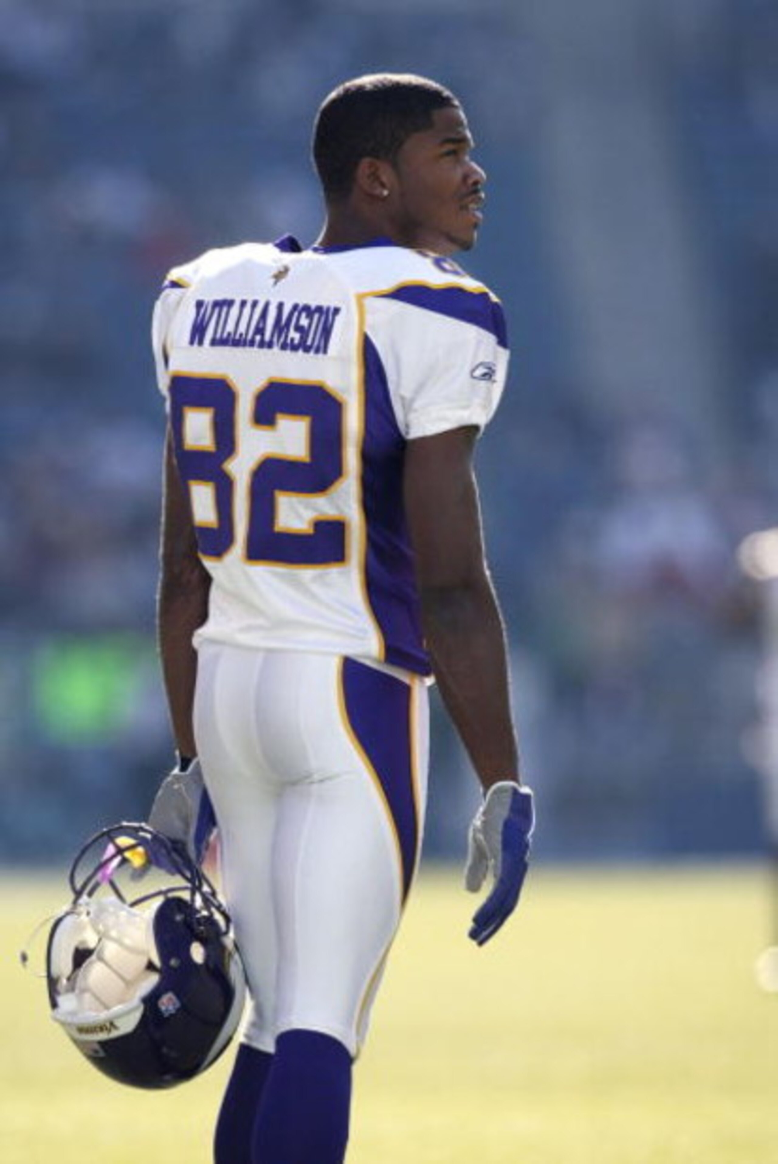 SEATTLE - OCTOBER 22:  Wide receiver Troy Williamson #82 of the Minnesota Vikings is on the field before the game against the Seattle Seahawks at Qwest Field on October 22, 2006 in Seattle, Washington. The Vikings defeated the Seahawks 31-13. (Photo by Ot