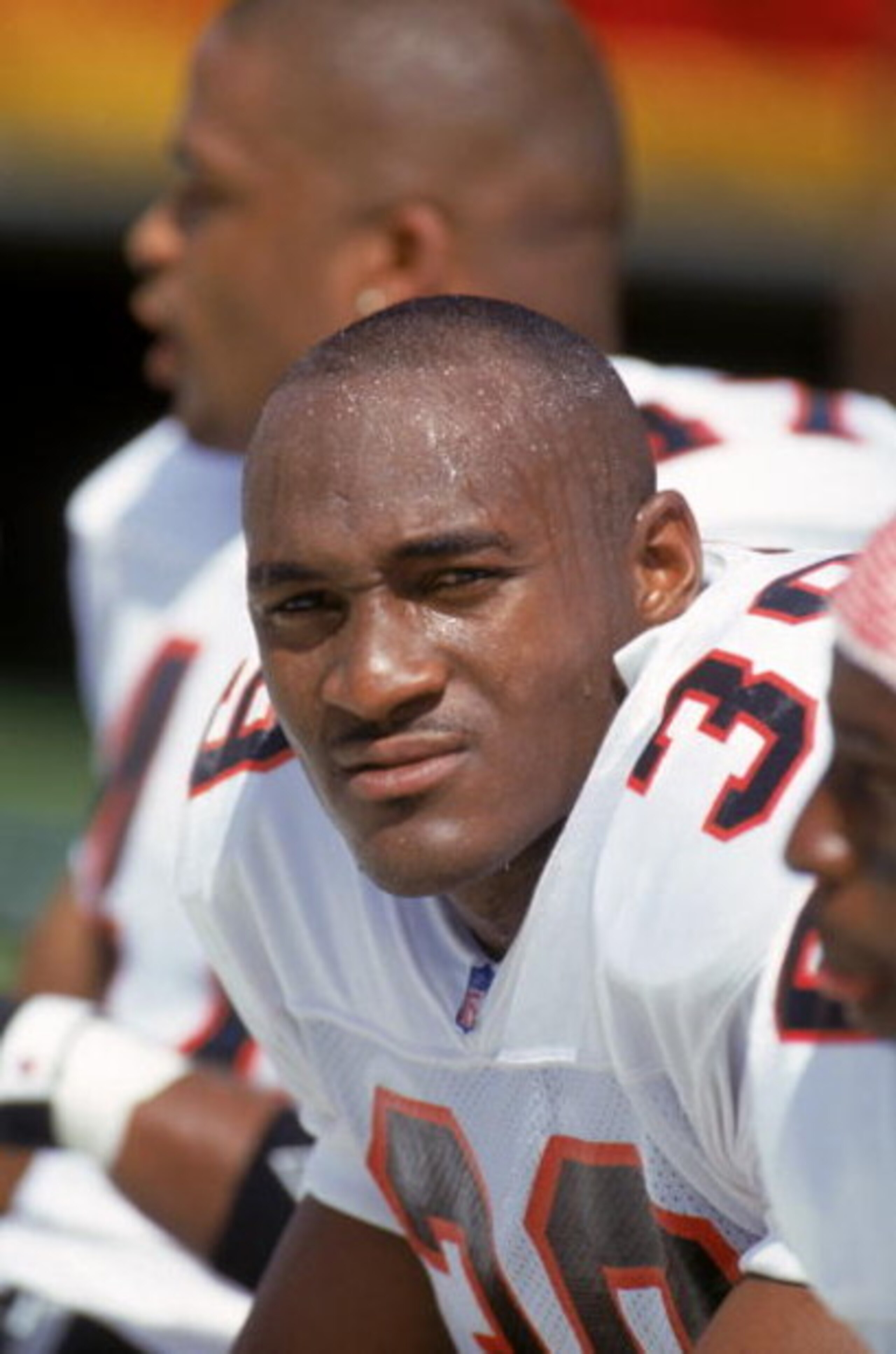SAN FRANCISCO - SEPTEMBER 19:  Cornerback Bruce Pickens #39 of the Atlanta Falcons sits on the bench during a game against the San Francisco 49ers at Candlestick Park on September 19, 1993 in San Francisco, California.  The 49ers won 37-30.  (Photo by Geo