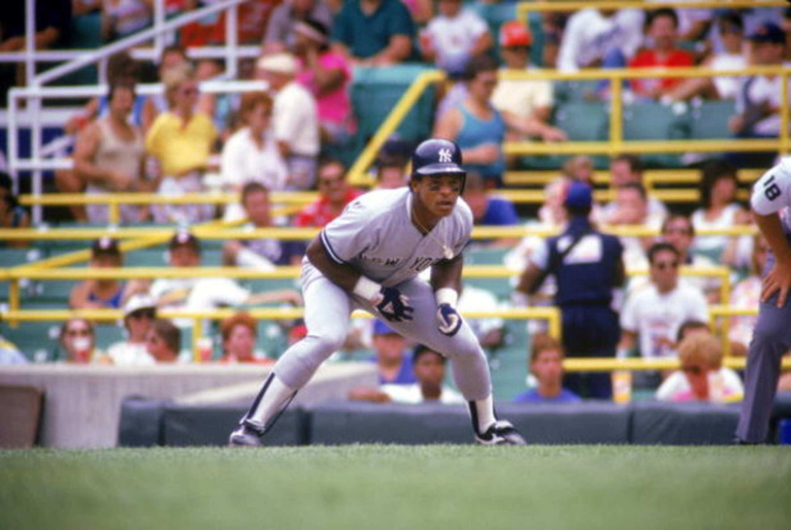 CHICAGO - 1987: Rickey Henderson #24 of the New York Yankees leads-off of first base during a game against the Chicago White Sox in 1987 at Comiskey Park in Chicago, Illinois. (Photo by Jonathan Daniel/Getty Images) CHICAGO - 1987: Rickey Henderson #24 of the New York Yankees leads-off of first base during a game against the Chicago White Sox in 1987 at Comiskey Park in Chicago, Illinois. (Photo by Jonathan Daniel/Getty Images)