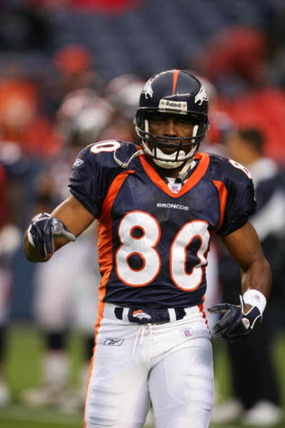 DENVER - AUGUST 20:  Rod Smith #80 of the Denver Broncos stands on the field during the preseason game with the San Francisco 49ers at Invesco Field at Mile High on August 20, 2005 in Denver, Colorado.  The Broncos defeated the 49ers 26-21. (Photo by Doug