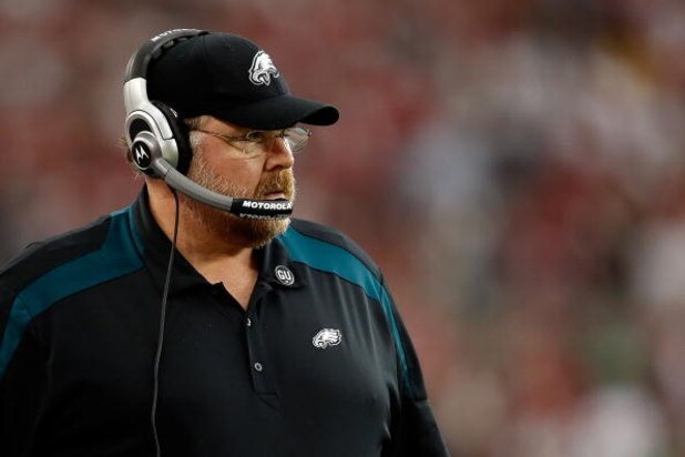 GLENDALE, AZ - JANUARY 18:  Head coach Andy Reid of the Philadelphia Eagles looks on during the NFC championship game against the Arizona Cardinals on January 18, 2009 at University of Phoenix Stadium in Glendale, Arizona.  (Photo by Jamie Squire/Getty Im