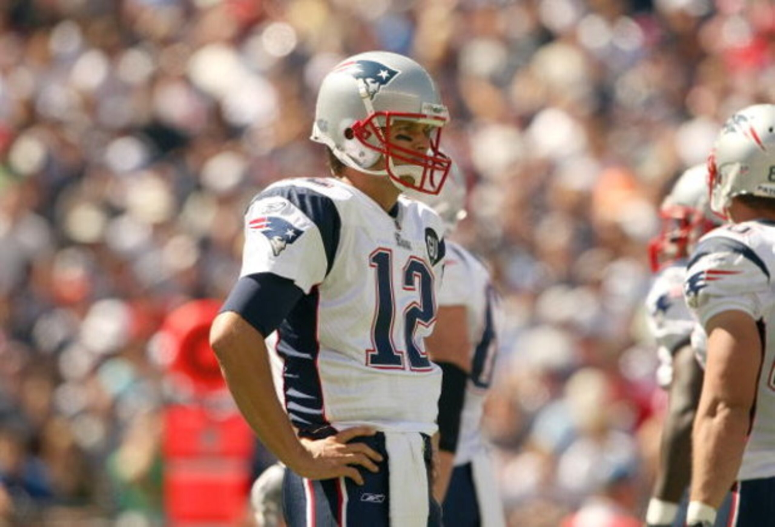 FOXBORO, MA - SEPTEMBER 7:  Quarterback #12 of the New England Patriots looks on during their NFL game against the Kansas City Chiefs on September 7, 2008 at Gillette Stadium in Foxboro, Massachusetts. The Patriots defeated the Chiefs 17-10. (Photo by Els