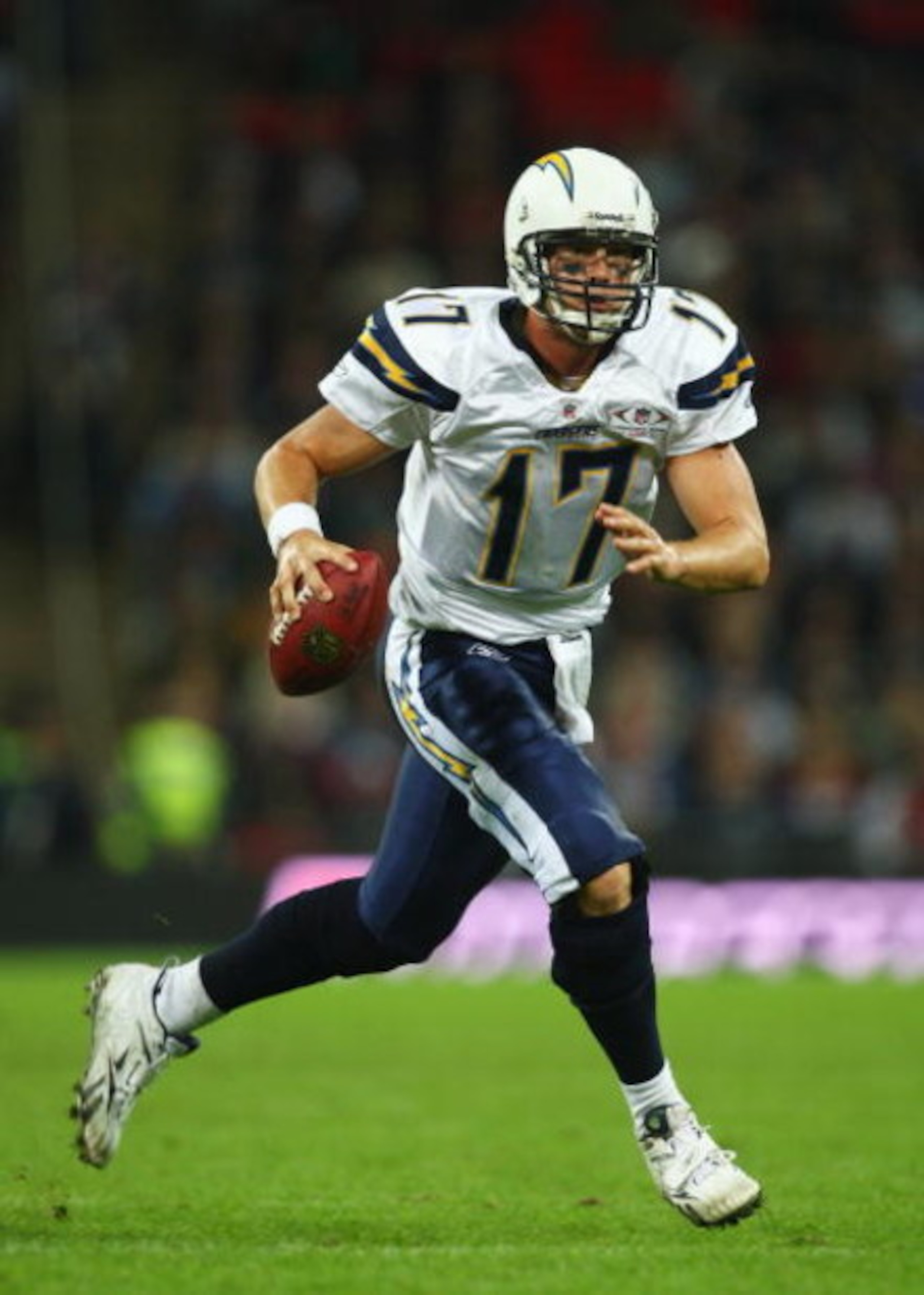 LONDON - OCTOBER 26: Philip Rivers of the San Diego Chargers runs with the ball during the Bridgestone International Series NFL match between San Diego Chargers and New Orleans Saints at Wembley Stadium on October 26, 2008 in London, England. (Photo by LONDON - OCTOBER 26: Philip Rivers of the San Diego Chargers runs with the ball during the Bridgestone International Series NFL match between San Diego Chargers and New Orleans Saints at Wembley Stadium on October 26, 2008 in London, England. (Photo by