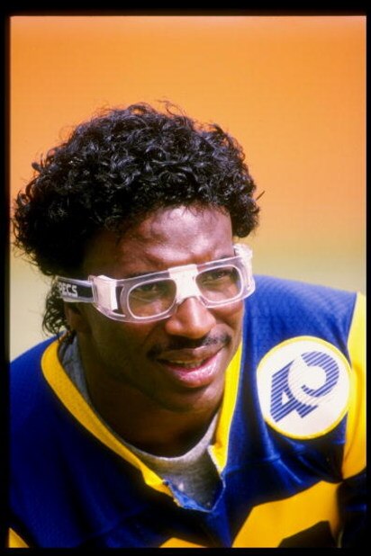 6 Oct 1985: Running back Eric Dickerson of the Los Angeles Rams looks on during a game against the Minnesota Vikings at Anaheim Stadium in Anaheim, California. The Rams won the game 13-10.