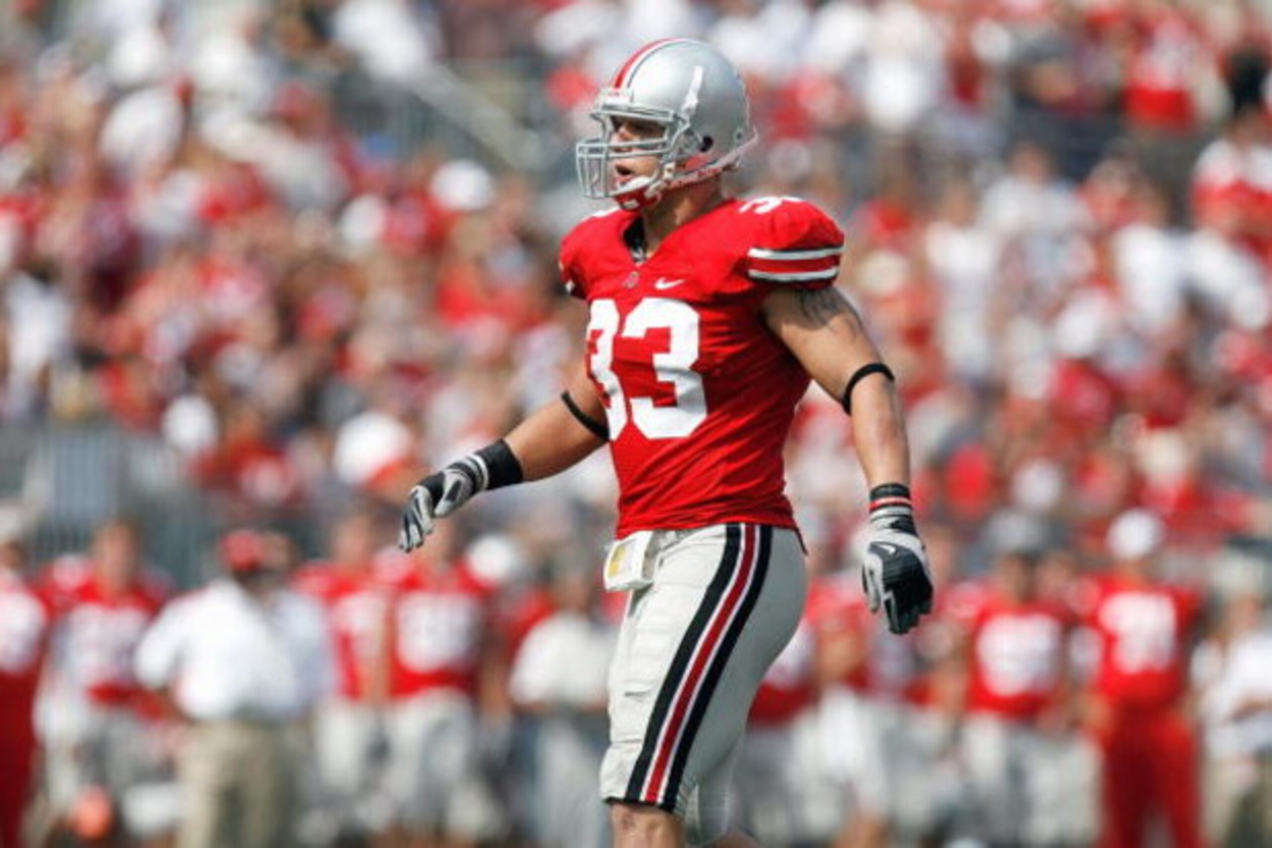 COLUMBUS, OH - SEPTEMBER 20: James Laurinaitis #33 of the Ohio State Buckeyes walks on the field during the game against the Troy Trojans on September 20, 2008 at Ohio Stadium in Columbus, Ohio. Ohio State won the game 28-10. (Photo by Gregory Shamus/Get COLUMBUS, OH - SEPTEMBER 20: James Laurinaitis #33 of the Ohio State Buckeyes walks on the field during the game against the Troy Trojans on September 20, 2008 at Ohio Stadium in Columbus, Ohio. Ohio State won the game 28-10. (Photo by Gregory Shamus/Get