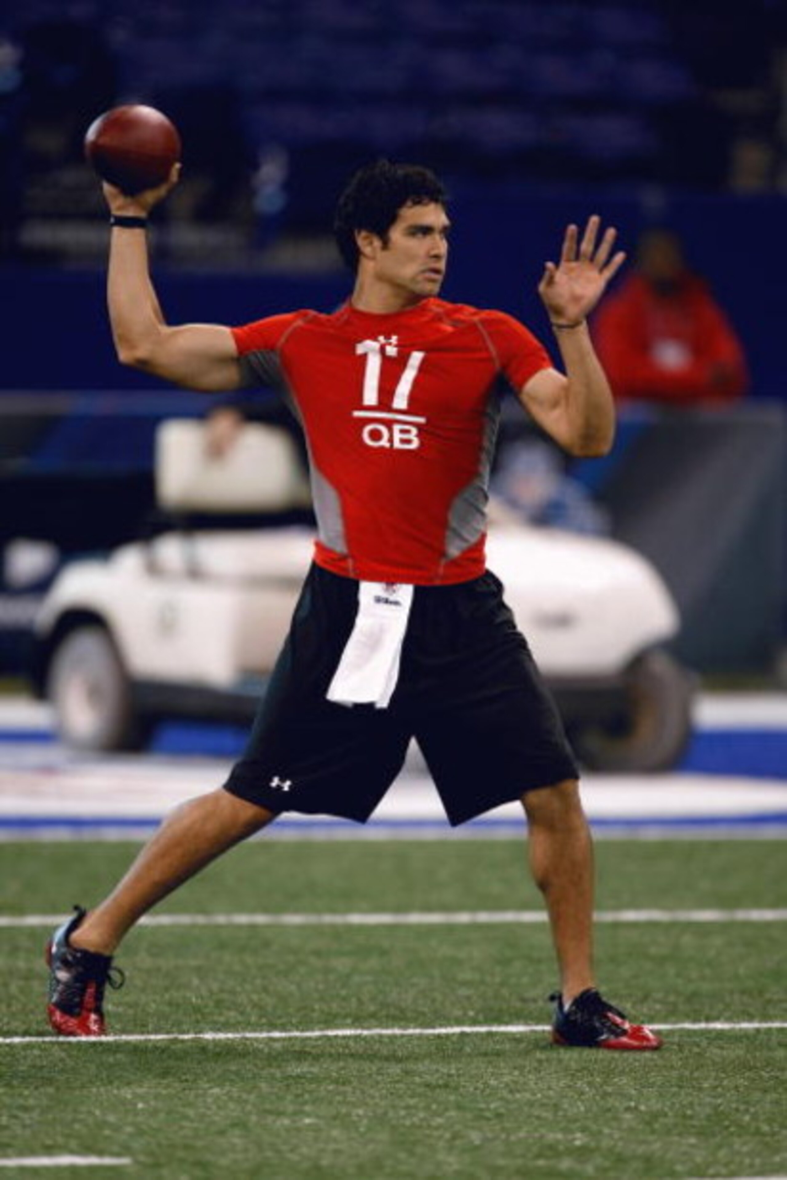 INDIANAPOLIS, IN - FEBRUARY 22: Quarterback Mark Sanchez of USC passes the football during the NFL Scouting Combine presented by Under Armour at Lucas Oil Stadium on February 22, 2009 in Indianapolis, Indiana. (Photo by Scott Boehm/Getty Images) INDIANAPOLIS, IN - FEBRUARY 22: Quarterback Mark Sanchez of USC passes the football during the NFL Scouting Combine presented by Under Armour at Lucas Oil Stadium on February 22, 2009 in Indianapolis, Indiana. (Photo by Scott Boehm/Getty Images)