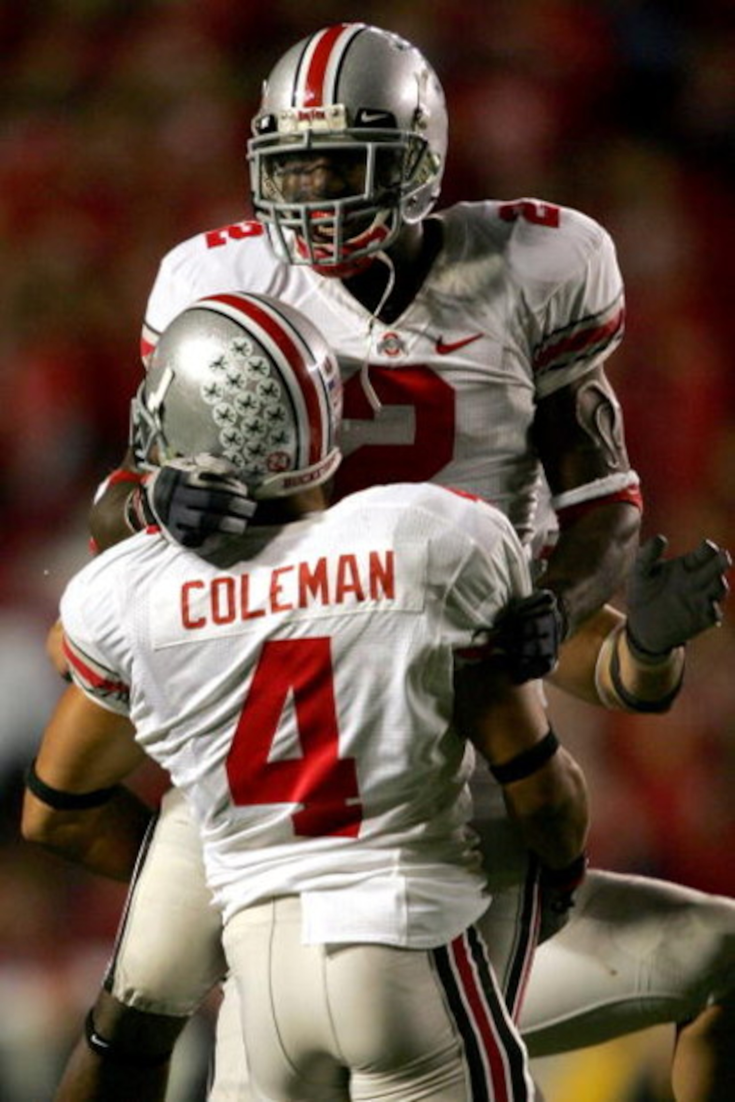 MADISON, WI - OCTOBER 04: Malcolm Jenkins #2 of the Ohio State Buckeyes celebrates in the arms of Kurt Coleman #4 after intercepting a pass against the Wisconsin Badgers on their final possession of the fourth quarter at Camp Randall Stadium October 4, MADISON, WI - OCTOBER 04: Malcolm Jenkins #2 of the Ohio State Buckeyes celebrates in the arms of Kurt Coleman #4 after intercepting a pass against the Wisconsin Badgers on their final possession of the fourth quarter at Camp Randall Stadium October 4,