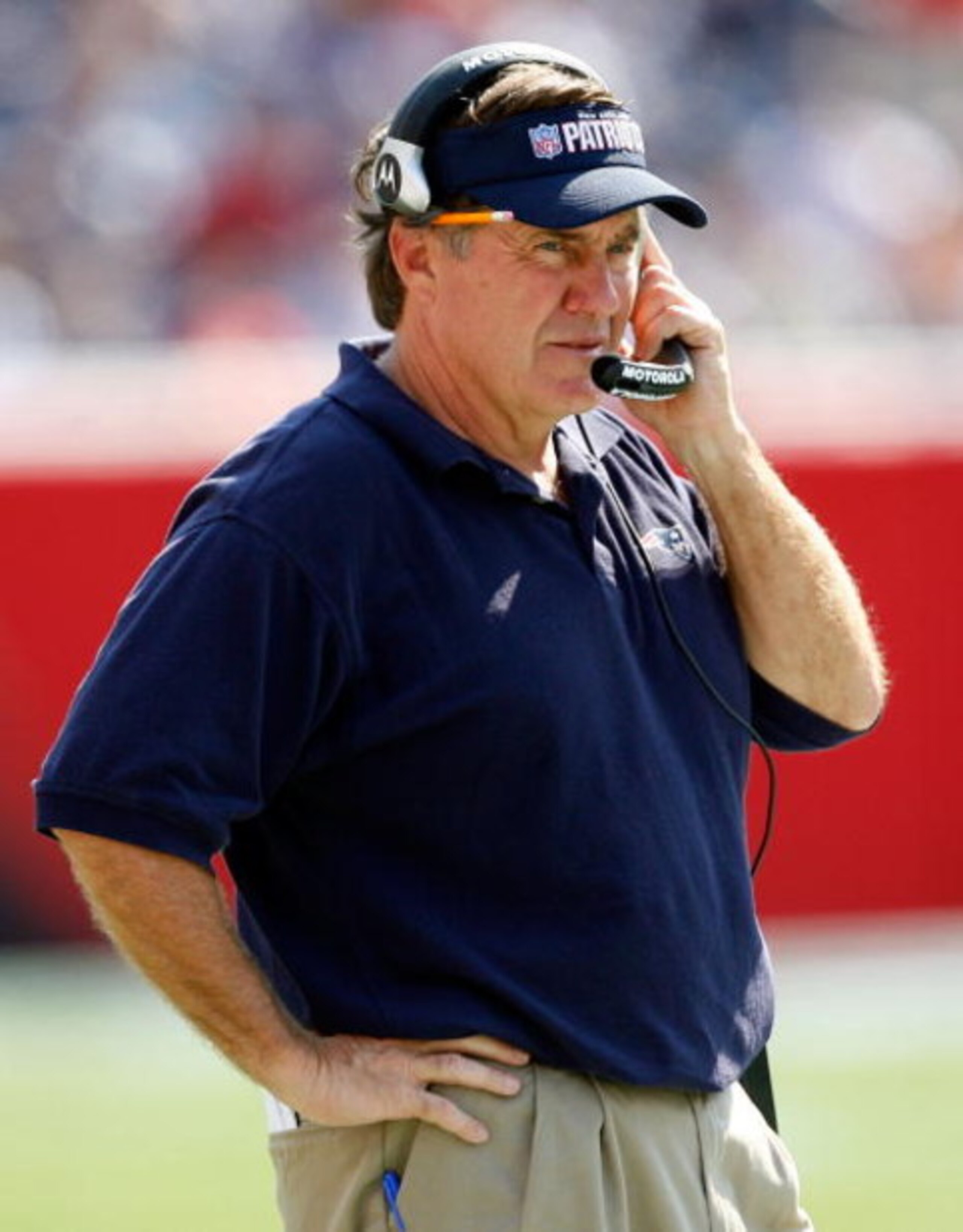 FOXBORO, MA - SEPTEMBER 21: Coach Bill Belichick of the New England Patriots watches the action against the Miami Dolphins at Gillette Stadium on September 21, 2008 in Foxboro, Massachusetts. (Photo by Jim Rogash/Getty Images)