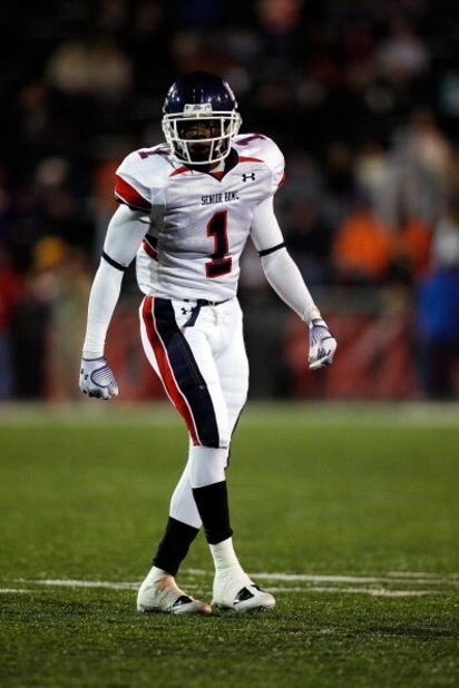MOBILE, AL - JANUARY 24:  Darius Butler #1 of North Team looks on against the South Team during the Under Armour Senior Bowl on January 24, 2009 at Ladd-Peebles Stadium in Mobile, Alabama.  (Photo by Chris Graythen/Getty Images for Under Armour)