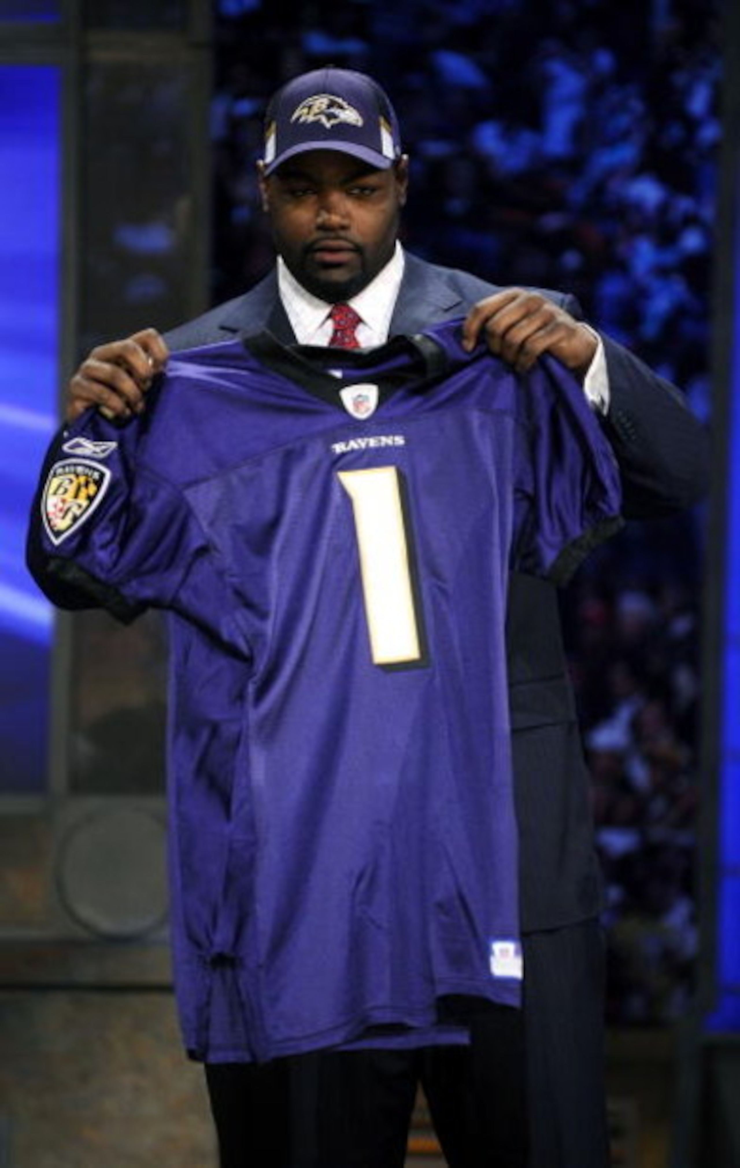 NEW YORK - APRIL 25: Baltimore Ravens #23 draft pick Michael Oher poses for a photograph at Radio City Music Hall for the 2009 NFL Draft on April 25, 2009 in New York City (Photo by Jeff Zelevansky/Getty Images) NEW YORK - APRIL 25: Baltimore Ravens #23 draft pick Michael Oher poses for a photograph at Radio City Music Hall for the 2009 NFL Draft on April 25, 2009 in New York City (Photo by Jeff Zelevansky/Getty Images)