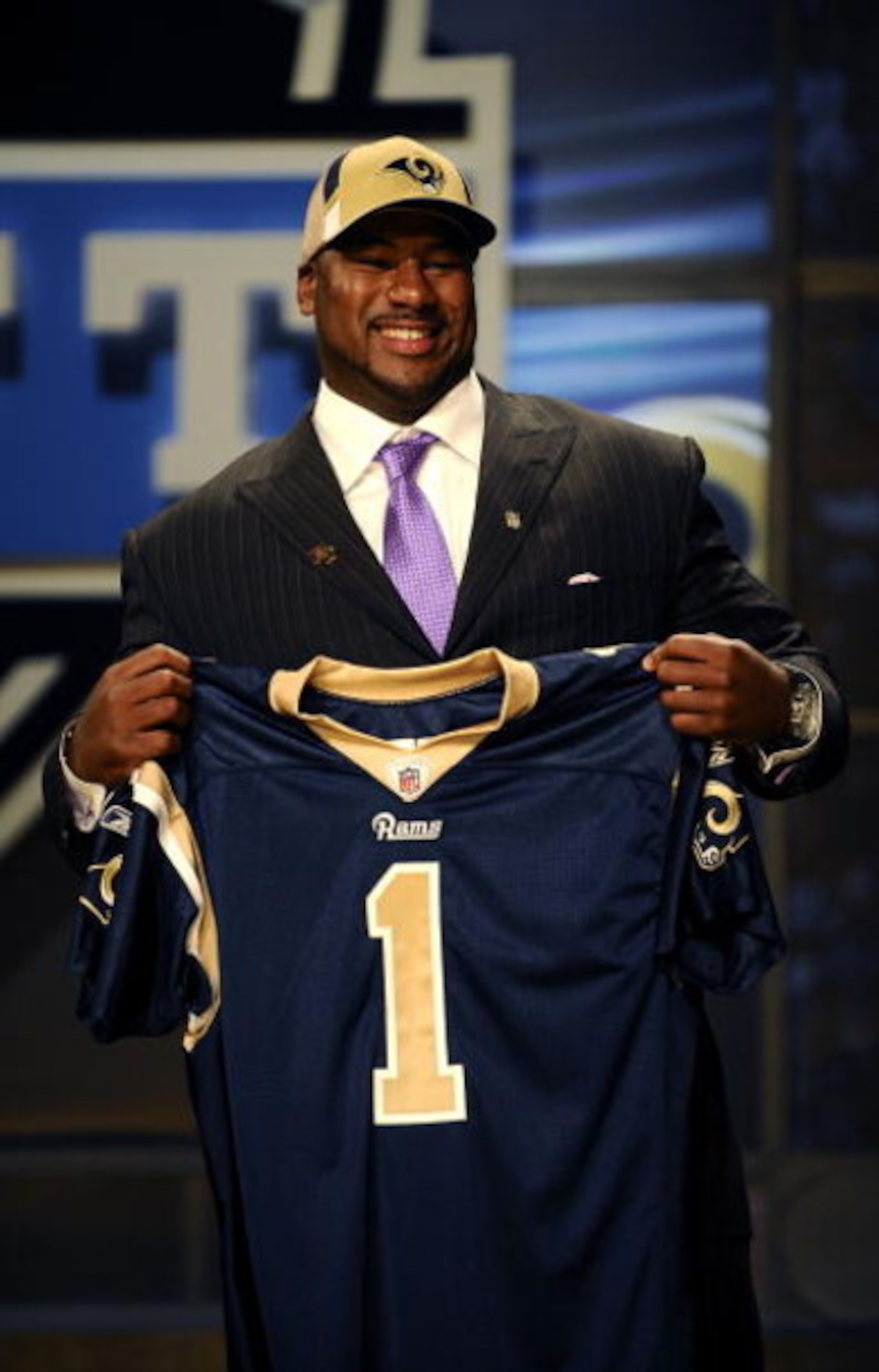 NEW YORK - APRIL 25:  St. Louis Rams draft pick Jason Smith poses with his new jersey at Radio City Music Hall for the 2009 NFL Draft on April 25, 2009 in New York City  (Photo by Jeff Zelevansky/Getty Images)
