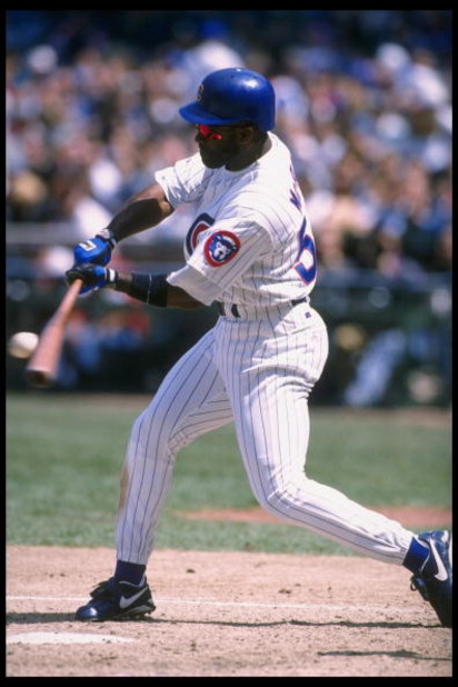 21 Apr 1996:  Centerfielder Brian McRae of the Chicago Cubs swings during a game against the San Francisco Giants at Wrigley Field in Chicago, Illinois.  The Giant won the game, 7-6. Mandatory Credit: Jonathan Daniel  /Allsport