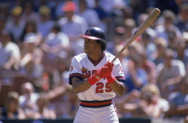 ANAHEIM, CA - SEPTEMBER 15:  Infielder Rod Carew #29 of the California Angels stands ready at bat during a MLB game against the Texas Rangers at Angel Stadium on September 15, 1985 in Anaheim, California. (Photo by Mike Powell/Getty Images)