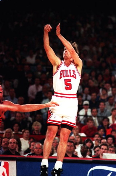 18 JUN 1993:  JOHN PAXSON OF THE CHICAGO BULLS HITS A THREE POINTER IN A GAME AGAINST THE SUNS Mandatory Credit: Jonathan Daniel/ALLSPORT