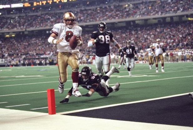 9 Jan 1999: Quarterback Steve Young #8 of the San Francisco 49ers in action during the NFC Play Off Game against the Atlanta Falcons at the Georgia Dome in Atlanta, Georgia. The Falcons defeated the 49ers 20-18.
