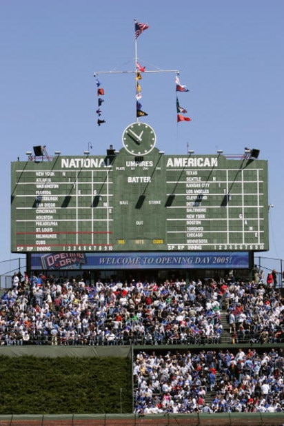 CHICAGO - APRIL 8: The Chicago Cubs scoreboard is seen during the game with the Milwaukee Brewers on April 8, 2005 at Wrigley Field in Chicago, Illinois. The Brewers defeated the Cubs 6-3 in 12 innings. (Photo by Jonathan Daniel/Getty Images) CHICAGO - APRIL 8: The Chicago Cubs scoreboard is seen during the game with the Milwaukee Brewers on April 8, 2005 at Wrigley Field in Chicago, Illinois. The Brewers defeated the Cubs 6-3 in 12 innings. (Photo by Jonathan Daniel/Getty Images)