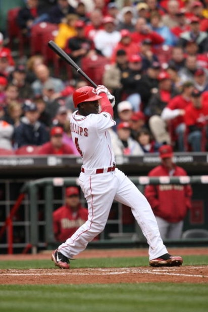 CINCINNATI - MARCH 31: Brandon Phillips #4 of the Cincinnati Reds bats against the Arizona Diamondbacks during the game on March 31, 2008 at Great American Ball Park in Cincinnati, Ohio. (Photo by Andy Lyons/Getty Images) CINCINNATI - MARCH 31: Brandon Phillips #4 of the Cincinnati Reds bats against the Arizona Diamondbacks during the game on March 31, 2008 at Great American Ball Park in Cincinnati, Ohio. (Photo by Andy Lyons/Getty Images)