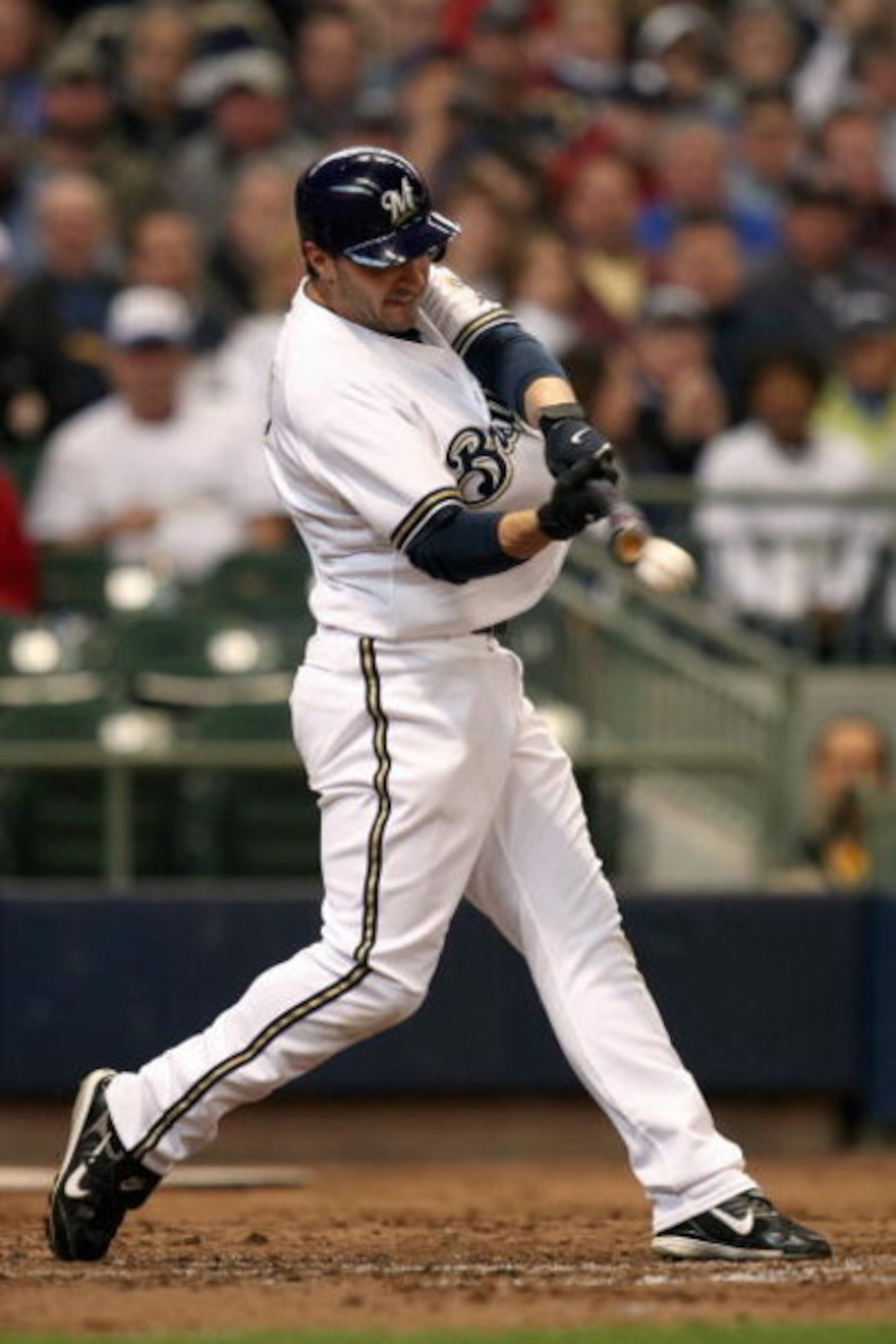 MILWAUKEE - APRIL 04: Ryan Braun #8 of the Milwaukee Brewers connects with a pitch against the San Francisco Giants during the Opening Day game on April 4, 2008 at Miller Park in Milwaukee, Wisconsin. (Photo by Jonathan Daniel/Getty Images)