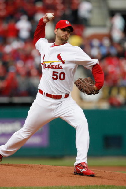 ST. LOUIS - APRIL 6: Adam Wainwright #50 of the St. Louis Cardinals bats against the Pittsburgh Pirates during Opening Day on April 6, 2009 at Busch Stadium in St. Louis, Missouri. The Pirates beat the Cardinals 6-4. (Photo by Dilip Vishwanat/Getty Imag ST. LOUIS - APRIL 6: Adam Wainwright #50 of the St. Louis Cardinals bats against the Pittsburgh Pirates during Opening Day on April 6, 2009 at Busch Stadium in St. Louis, Missouri. The Pirates beat the Cardinals 6-4. (Photo by Dilip Vishwanat/Getty Imag