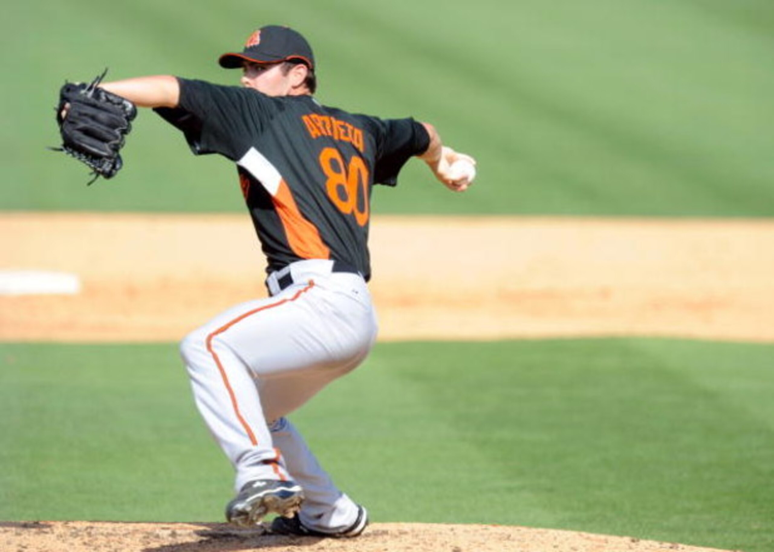 JUPITER, FL - FEBRUARY 27: Jake Arrieta #80 of the Baltimore Orioles pitches against the Florida Marlins during a spring training game at Roger Dean Stadium on February 27, 2009 in Jupiter, Florida. (Photo by Rob Tringali/Getty Images) JUPITER, FL - FEBRUARY 27: Jake Arrieta #80 of the Baltimore Orioles pitches against the Florida Marlins during a spring training game at Roger Dean Stadium on February 27, 2009 in Jupiter, Florida. (Photo by Rob Tringali/Getty Images)