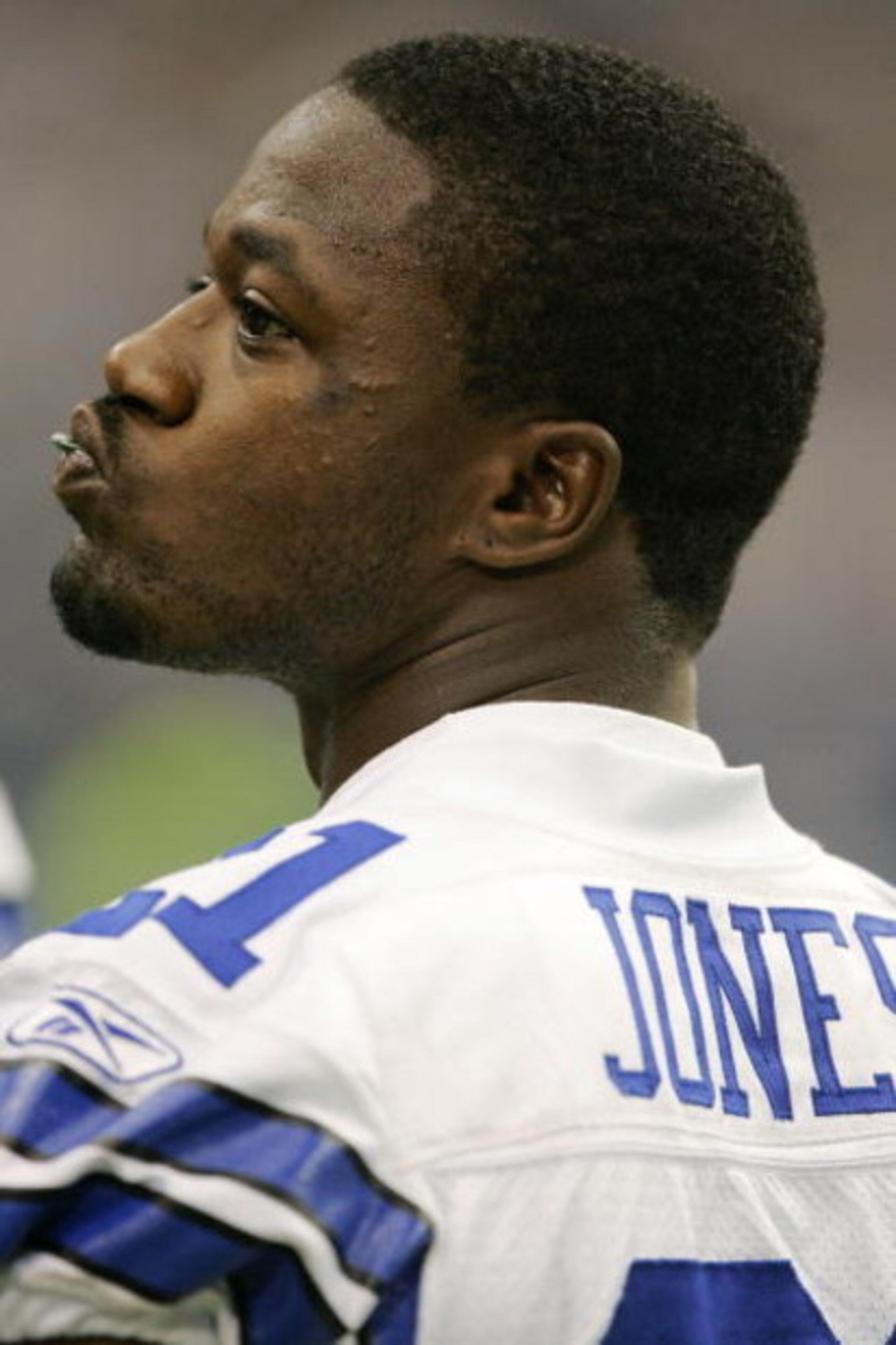 IRVING - AUGUST 28:  Cornerback Adam 'Pacman' Jones #21 of the Dallas Cowboys watches from the sidelines during a preseason game against the Minnesota Vikings after being reinstated to the league earlier in the day on August 28, 2008 at Texas Stadium in I