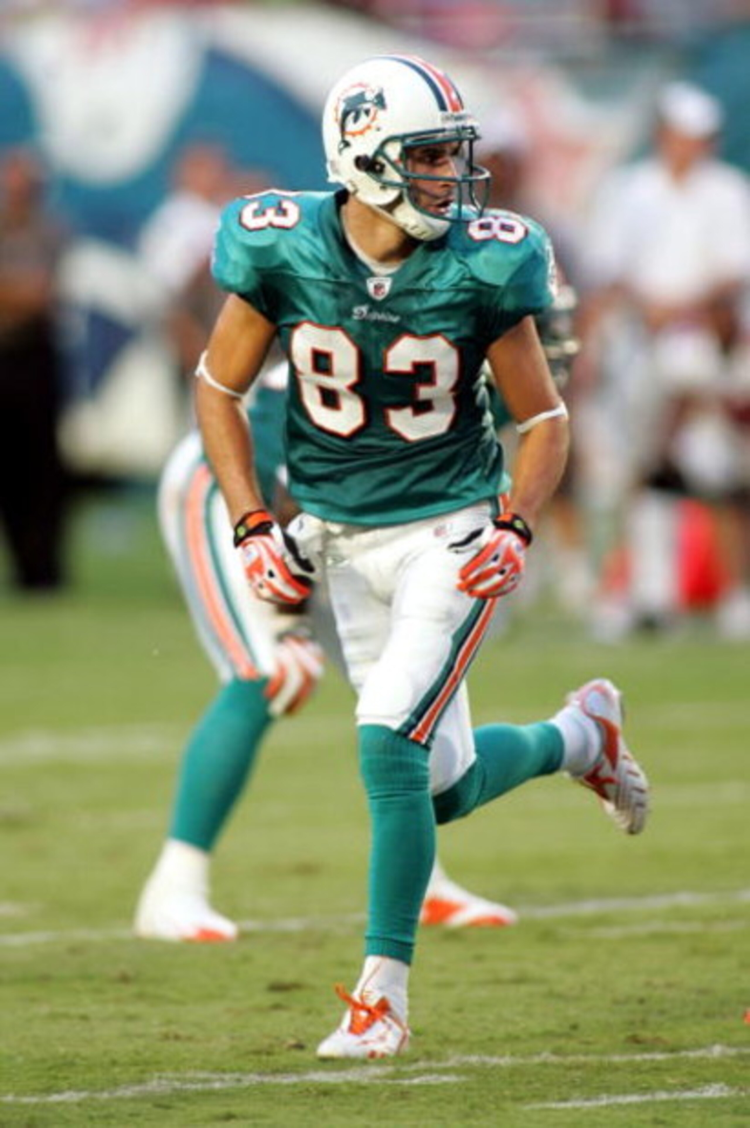 MIAMI - AUGUST 09:  Wide receiverGreg Camarillo #83  of the Miami Dolphins during a pre season game against the Tampa Bay Buccaneers on August 9, 2008 at Dolphin Stadium in Miami, Florida. Tampa defeated Miami 17-6.  (Photo by Marc Serota/Getty Images)