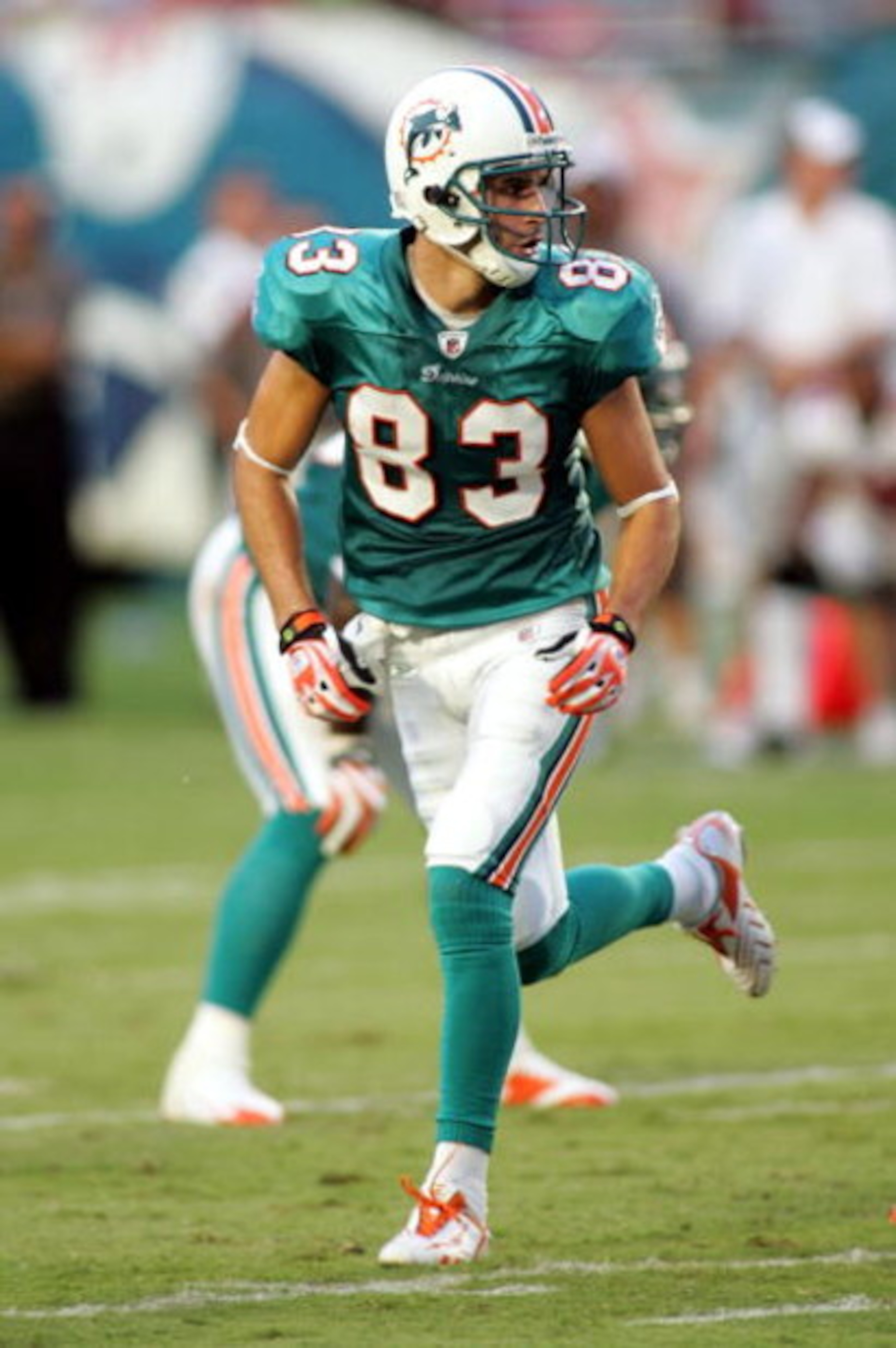 MIAMI - AUGUST 09:  Wide receiverGreg Camarillo #83  of the Miami Dolphins during a pre season game against the Tampa Bay Buccaneers on August 9, 2008 at Dolphin Stadium in Miami, Florida. Tampa defeated Miami 17-6.  (Photo by Marc Serota/Getty Images)