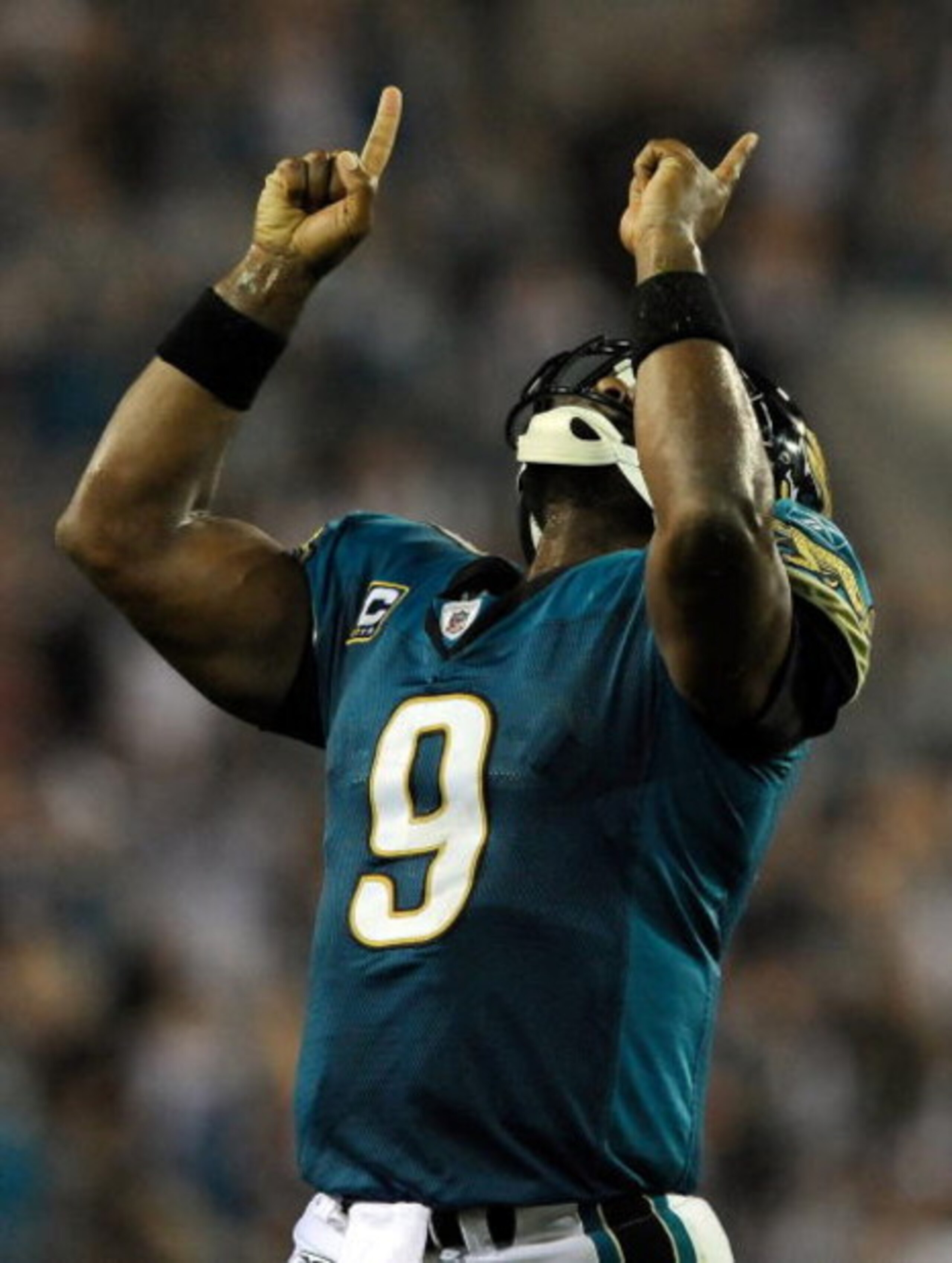 JACKSONVILLE, FL - DECEMBER 18:  David Garrard #9 of the Jacksonville Jaguars celebrates a touchdown during the game against the Indianapolis Colts at Jacksonville Municipal Stadium on December 18, 2008 in Jacksonville, Florida.  (Photo by Sam Greenwood/G