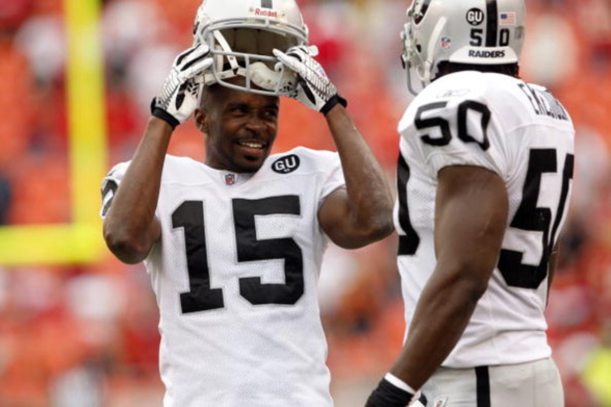KANSAS CITY, MO - SEPTEMBER 14:  Johnnie Lee Higgins #15 of the Oakland Raiders looks on during their NFL game against the Kansas City Chiefs at Arrowhead Stadium on September 14, 2008 in Kansas City, Missouri. The Raiders defeated the Chiefs 23-8. (Photo