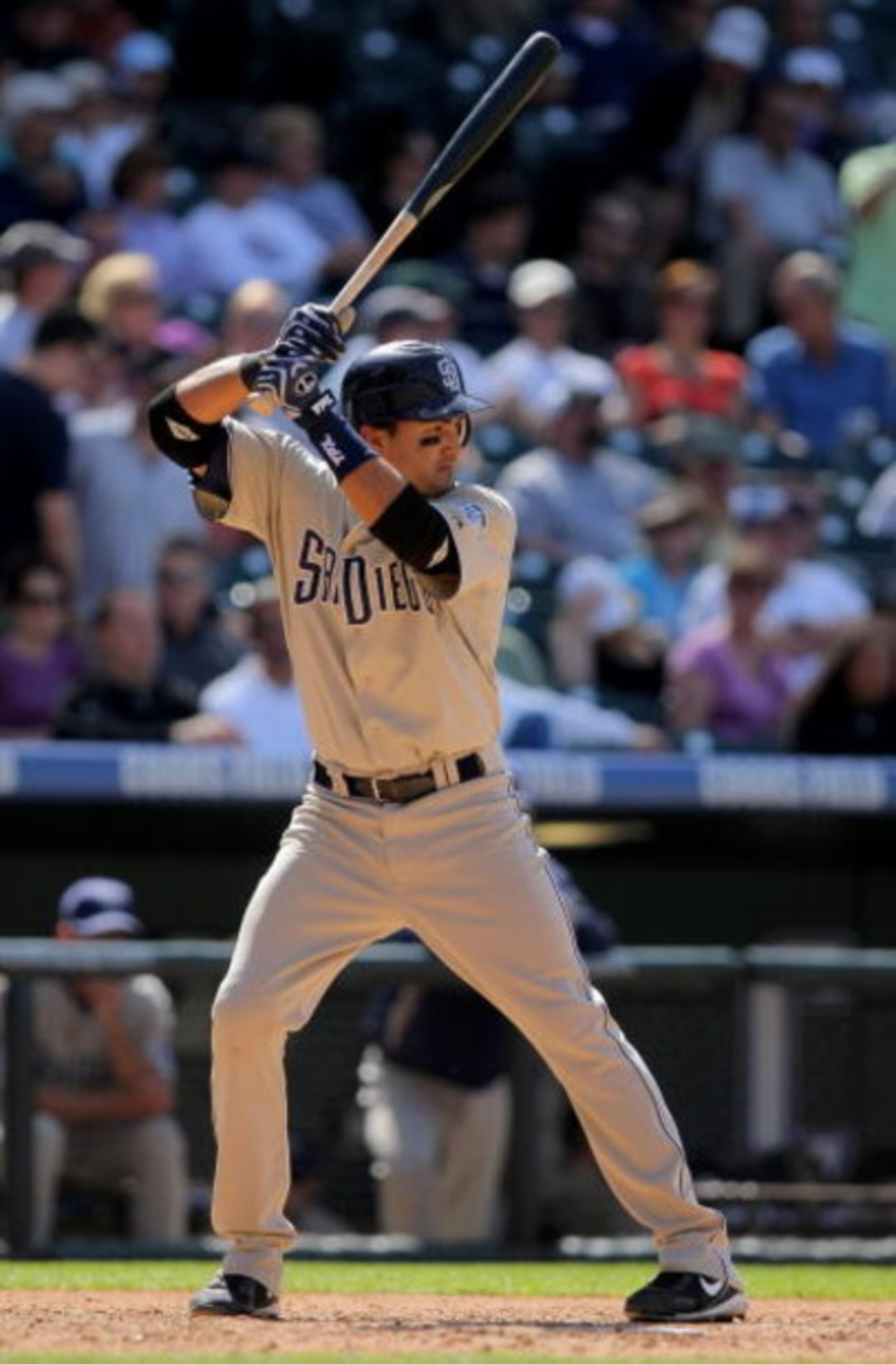 DENVER - APRIL 29: Second baseman Edgar Gonzalez #2 of the San Diego Padres takes an at bat against the Colorado Rockies during MLB action at Coors Field on April 29, 2009 in Denver, Colorado. The Rockies defeated the Padres 7-5. (Photo by Doug Pensinge DENVER - APRIL 29: Second baseman Edgar Gonzalez #2 of the San Diego Padres takes an at bat against the Colorado Rockies during MLB action at Coors Field on April 29, 2009 in Denver, Colorado. The Rockies defeated the Padres 7-5. (Photo by Doug Pensinge