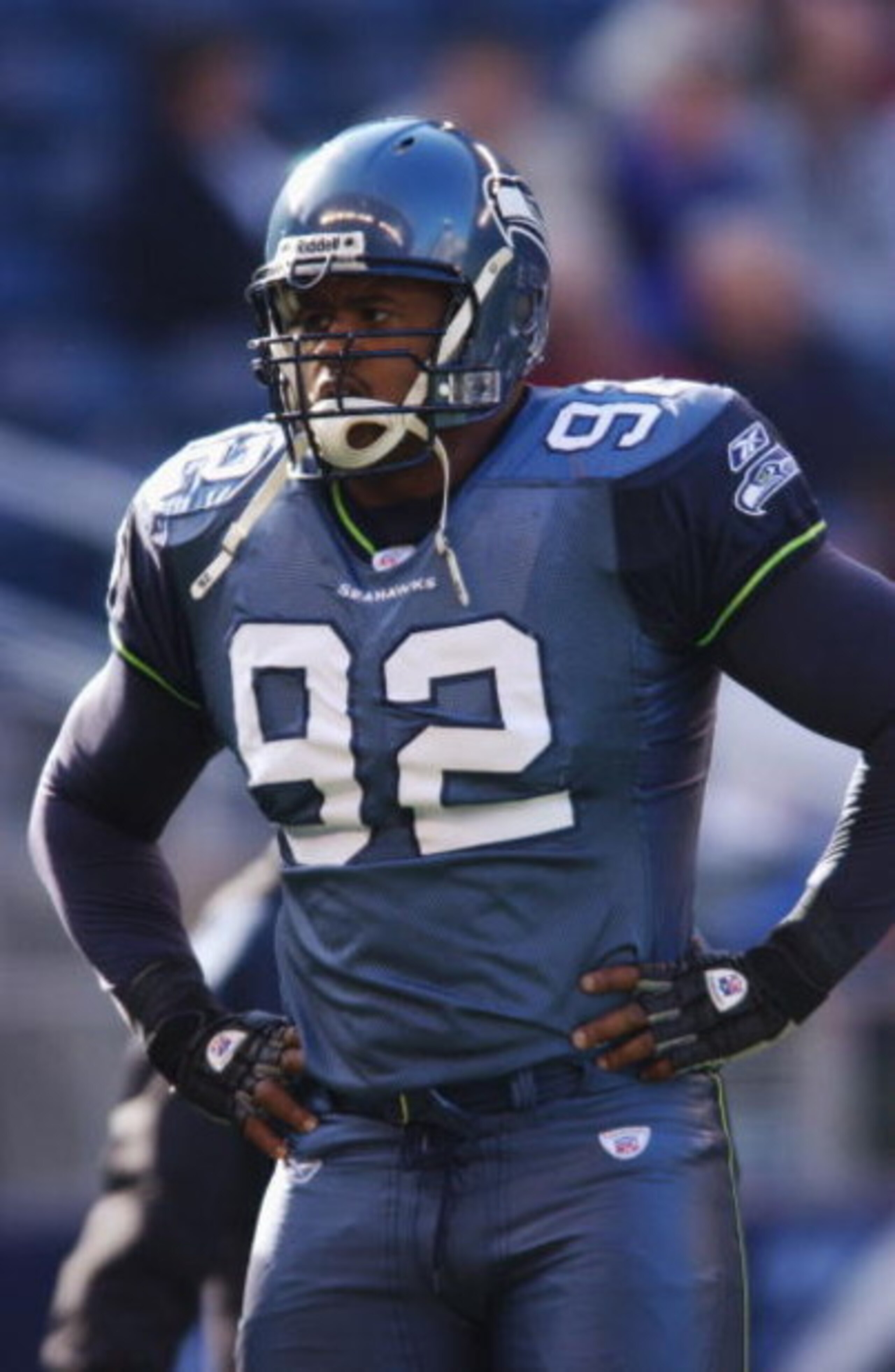 SEATTLE - NOVEMBER 3:  Defensive end Lamar King #92 of the Seattle Seahawks on the field during the NFL game against the Washington Redskins at Seahawks Stadium on November 3, 2002 in Seattle, Washington. The Redskins defeated the Seahawks 14-3. (Photo by