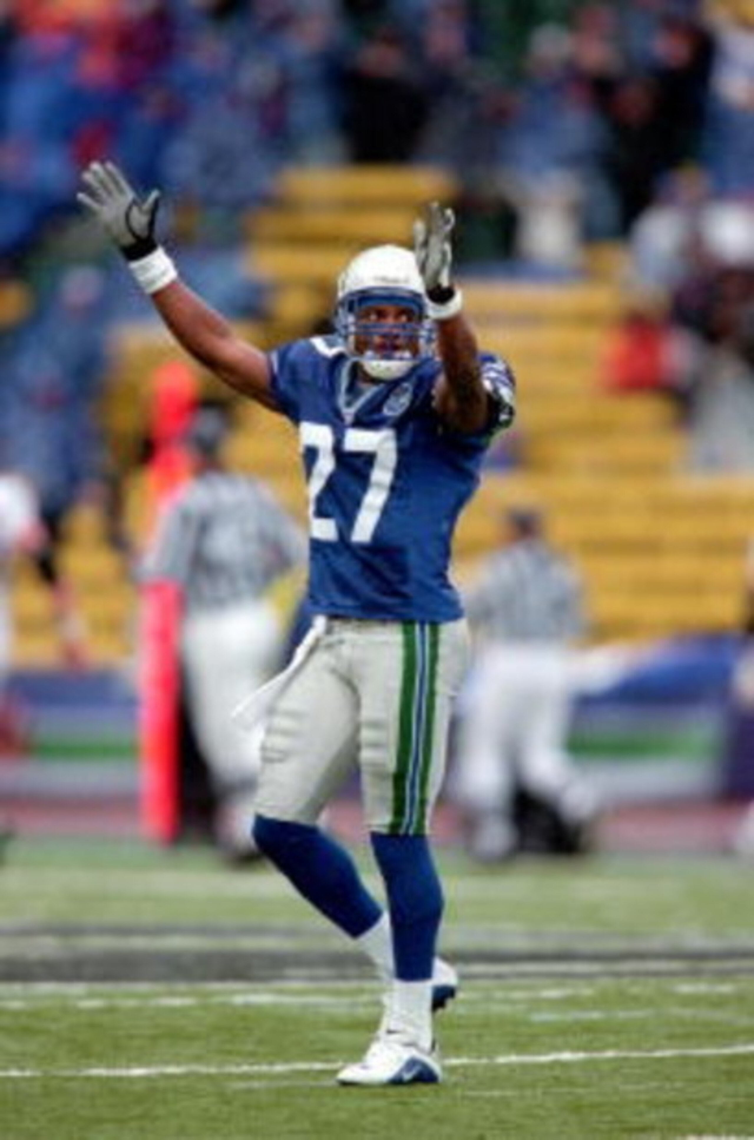 26 Nov 2000: Willie Williams #27 of the Seattle Seahawks celebrates on the field during the game against the Denver Broncos at the Huskey Stadium in Seattle, Washington. The Broncos defeated the Seahawks 38-31.Mandatory Credit: Tom Hauck  /Allsport
