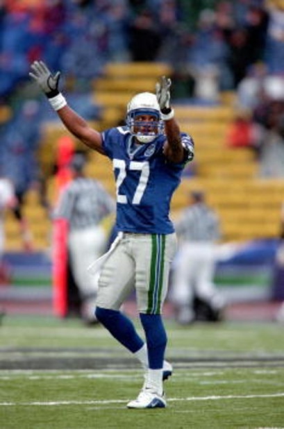 26 Nov 2000: Willie Williams #27 of the Seattle Seahawks celebrates on the field during the game against the Denver Broncos at the Huskey Stadium in Seattle, Washington. The Broncos defeated the Seahawks 38-31.Mandatory Credit: Tom Hauck  /Allsport