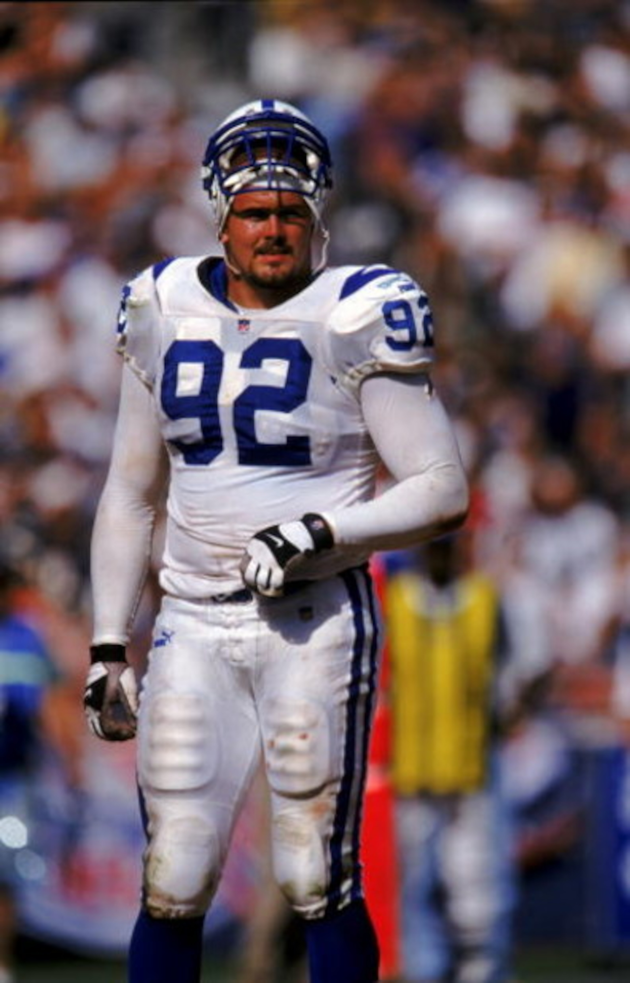 26 Sep 1999:  Chad Bratzke #92 of the Indianapolis Colts looks on during the game against the San Diego Chargers at Qualcomm Stadium in San Diego, California. The Colts defeated the Chargers 27-19. Mandatory Credit: Donald Miralle  /Allsport