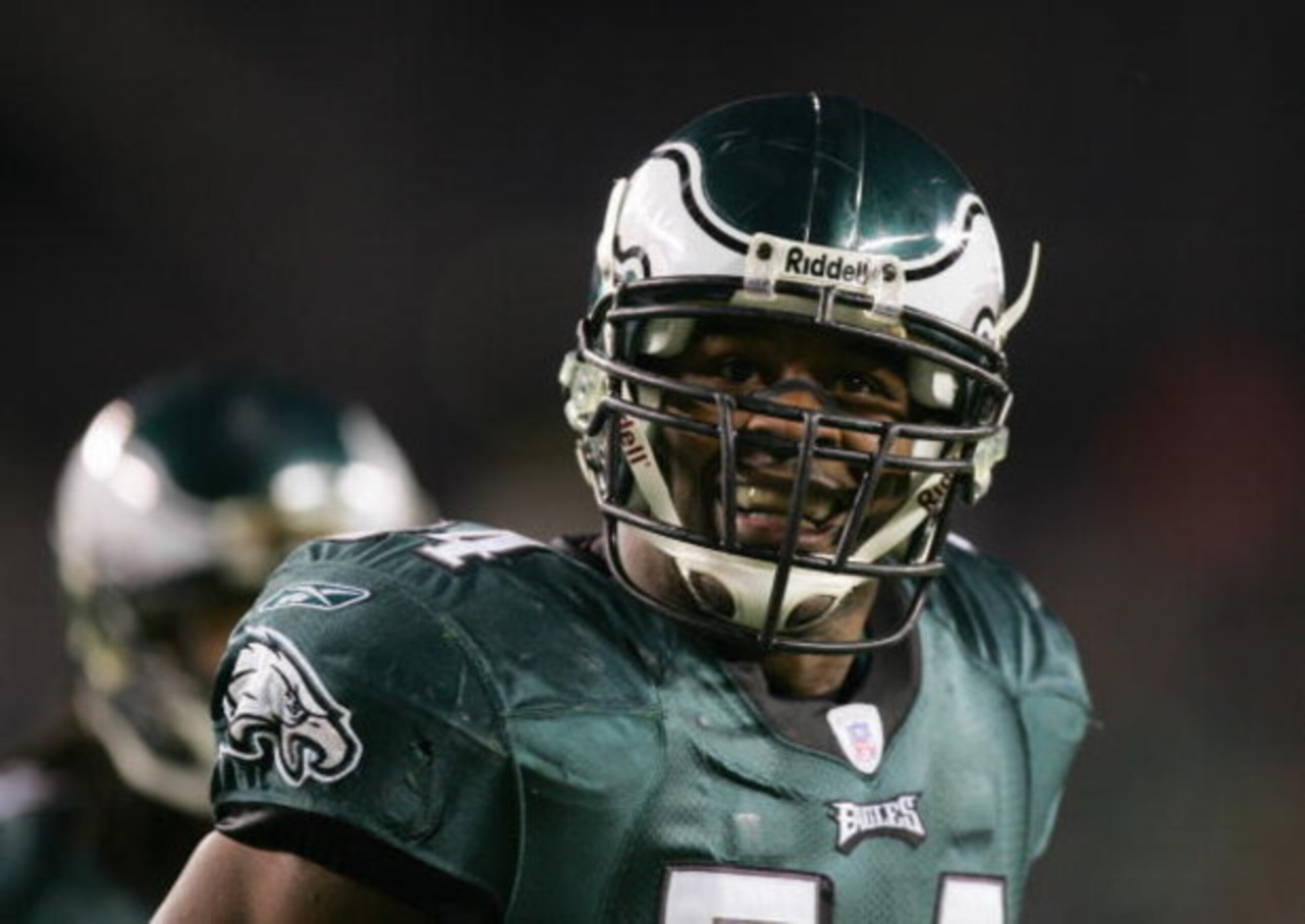 PHILADELPHIA - DECEMBER 5:  Jeremiah Trotter #54 of the Philadelphia Eagles stands on the field during the game against the Green Bay Packers at Lincoln Financial Field on December 5, 2004 in Philadelphia, Pennsylvania. The Eagles defeated the Packers 47-