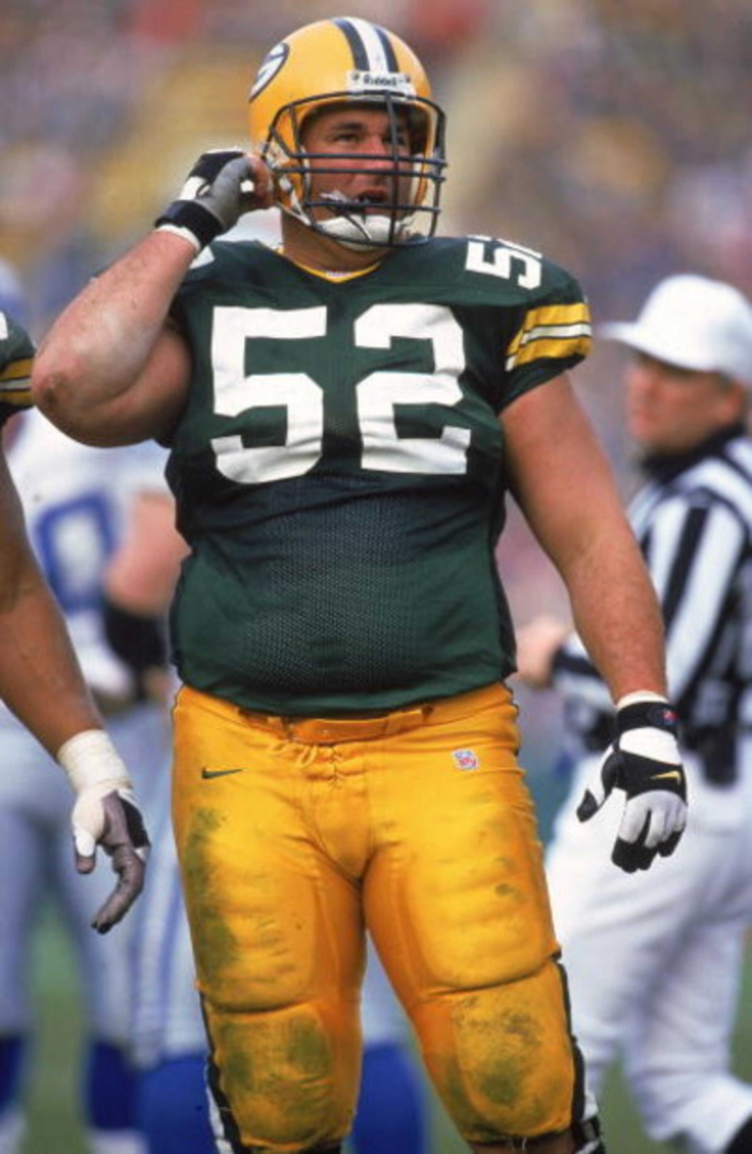21 Nov 1999:  Frank Winters #52 of the Green Bay Packers looks on from the field during the game against the Detroit Lions at Lambeau Field in Green Bay, Wisconsin. The Packers defeated the Lions 26-17. Mandatory Credit: Jonathan Daniel  /Allsport