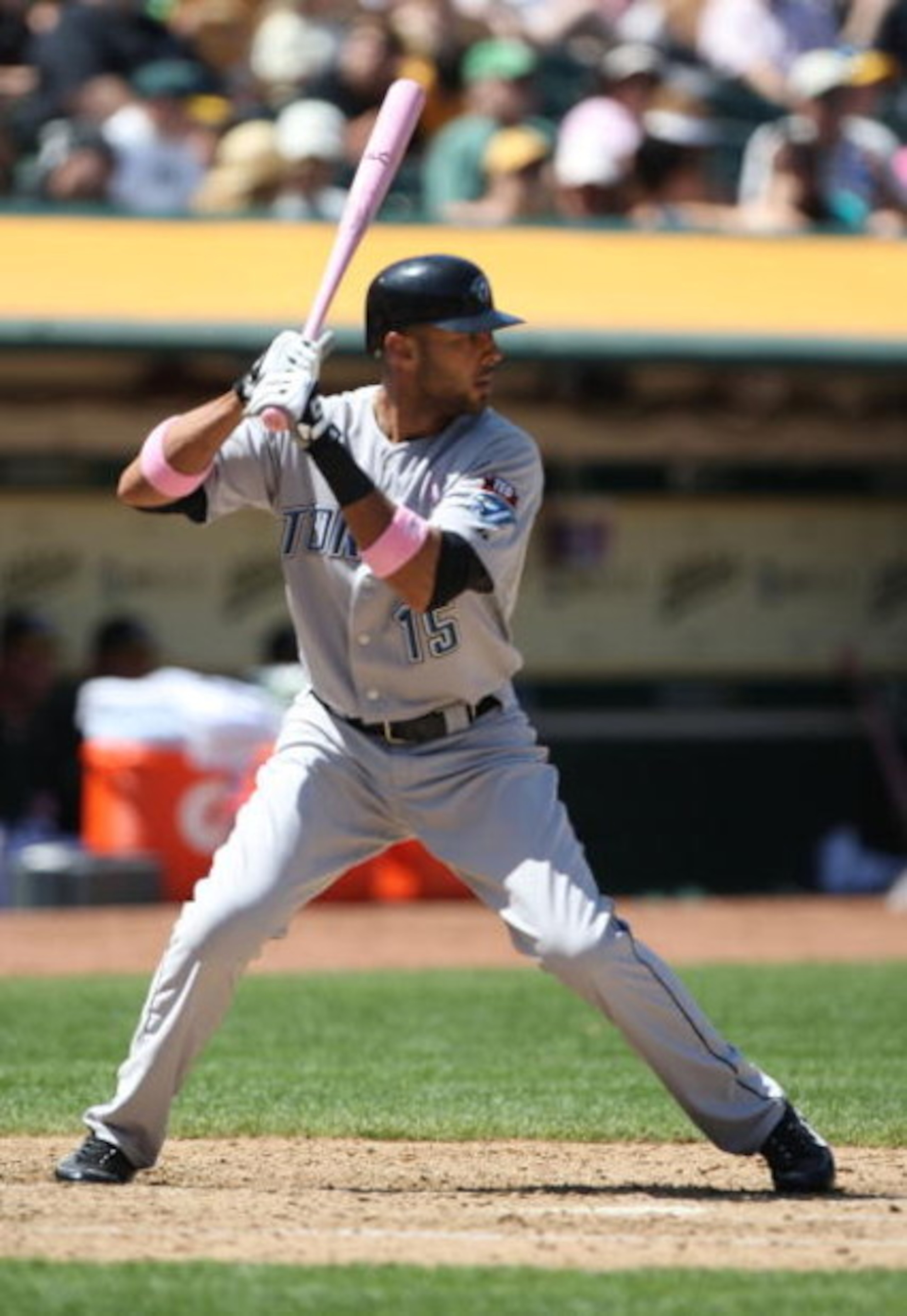 OAKLAND, CA - MAY 10: Alex Rios #15 of the Toronto Blue Jays bats against the Oakland Athletics during a Major League Baseball game on May 10, 2009 at the Oakland Coliseum in Oakland, California. (Photo by Jed Jacobsohn/Getty Images) OAKLAND, CA - MAY 10: Alex Rios #15 of the Toronto Blue Jays bats against the Oakland Athletics during a Major League Baseball game on May 10, 2009 at the Oakland Coliseum in Oakland, California. (Photo by Jed Jacobsohn/Getty Images)