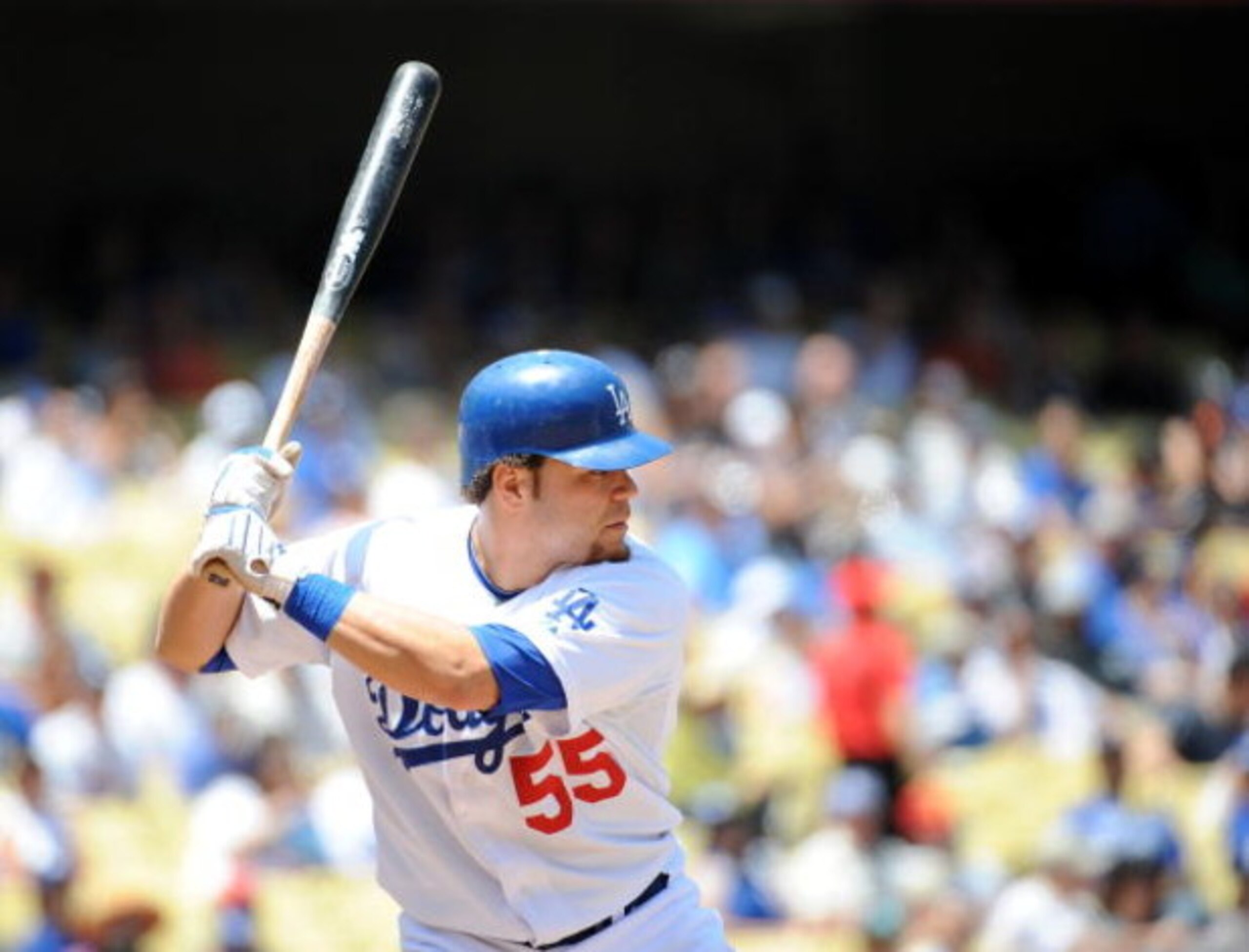 LOS ANGELES, CA - MAY 09: Russell Martin #55 of the Los Angeles Dodgers at bat against the San Francisco Giants at Dodger Stadium on May 9, 2009 in Los Angeles, California. (Photo by Harry How/Getty Images) LOS ANGELES, CA - MAY 09: Russell Martin #55 of the Los Angeles Dodgers at bat against the San Francisco Giants at Dodger Stadium on May 9, 2009 in Los Angeles, California. (Photo by Harry How/Getty Images)