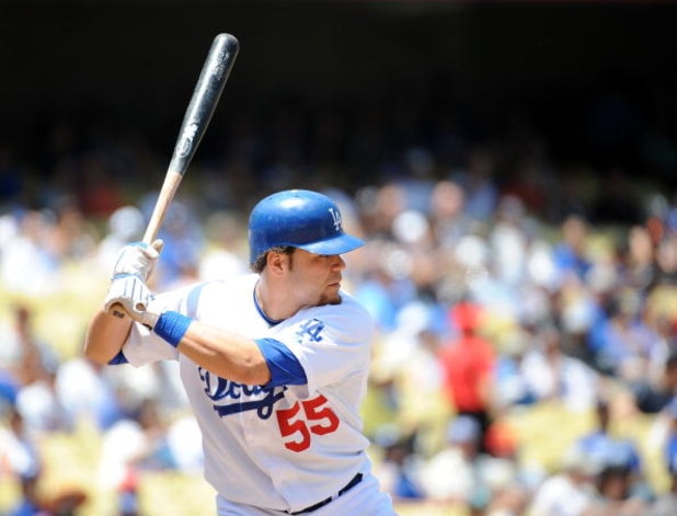 LOS ANGELES, CA - MAY 09:  Russell Martin #55 of the Los Angeles Dodgers at bat against the San Francisco Giants at Dodger Stadium on May 9, 2009 in Los Angeles, California.  (Photo by Harry How/Getty Images)