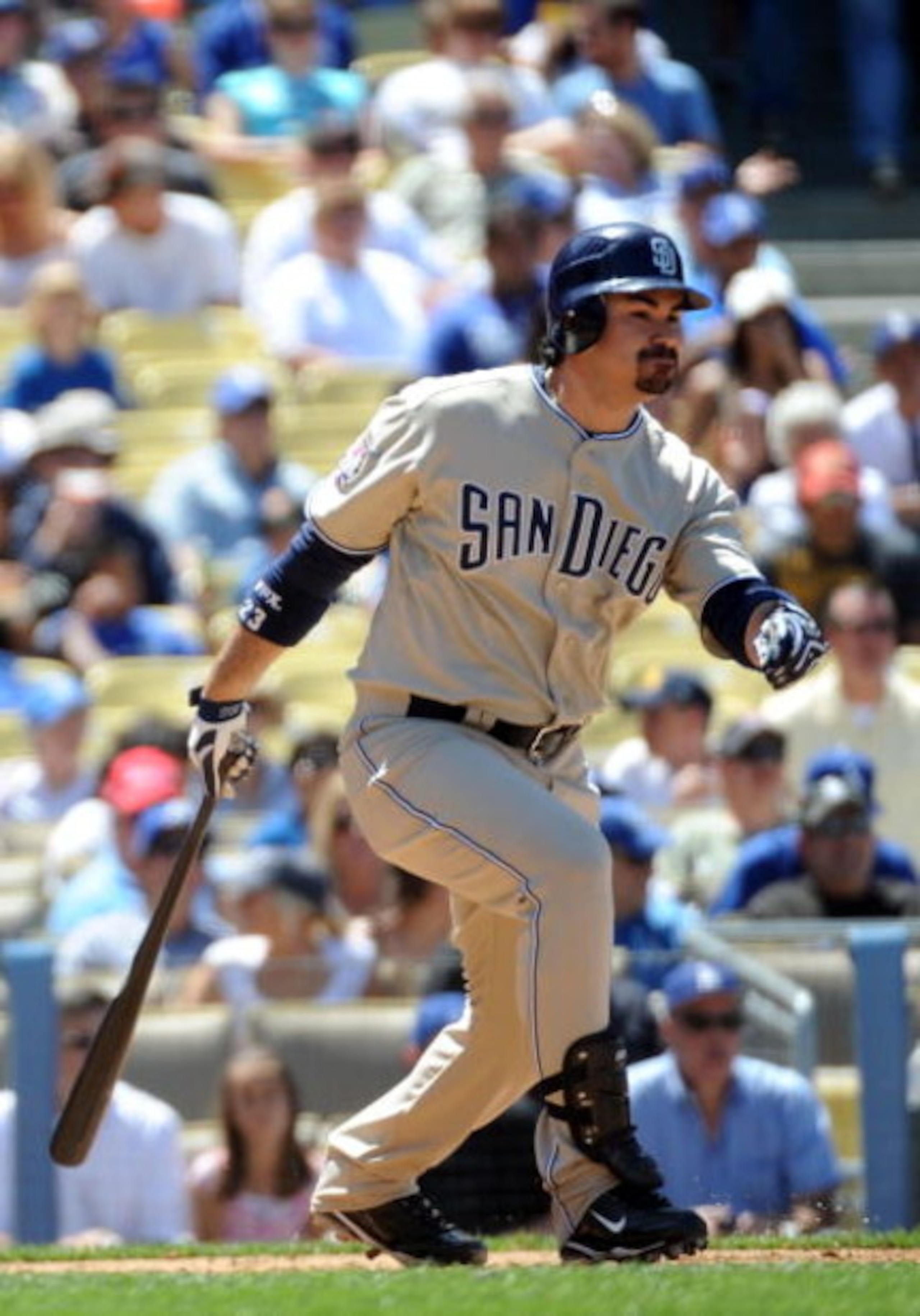 LOS ANGELES, CA - MAY 03: Adrian Gonzalez #23 of the San Diego Padres bats against the Los Angeles Dodgers at Dodger Stadium on May 3, 2009 in Los Angeles, California. (Photo by Harry How/Getty Images) LOS ANGELES, CA - MAY 03: Adrian Gonzalez #23 of the San Diego Padres bats against the Los Angeles Dodgers at Dodger Stadium on May 3, 2009 in Los Angeles, California. (Photo by Harry How/Getty Images)