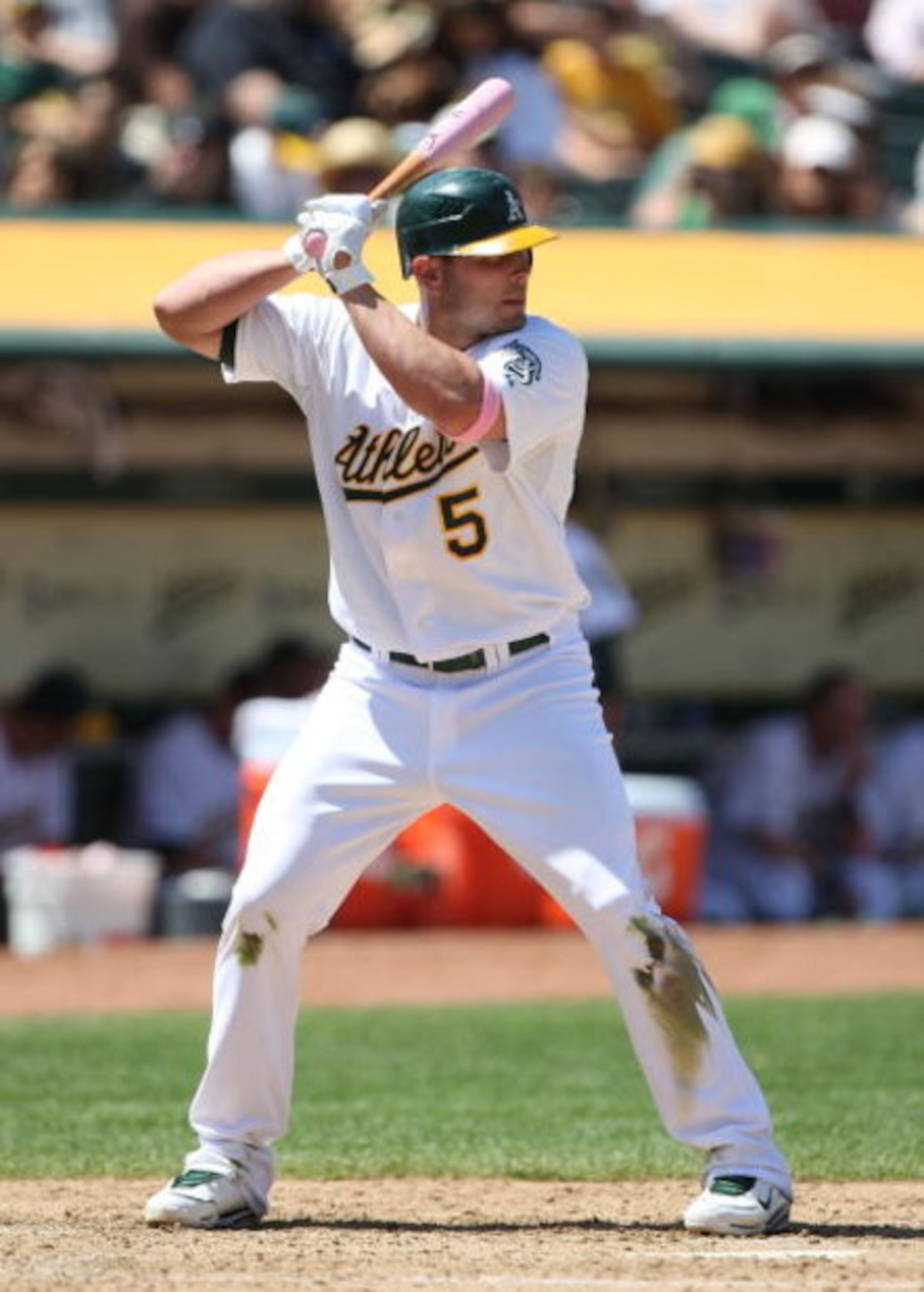 OAKLAND, CA - MAY 10: Matt Holliday #5 of the Oakland Athletics bats against the Toronto Blue Jays during a Major League Baseball game on May 10, 2009 at the Oakland Coliseum in Oakland, California. (Photo by Jed Jacobsohn/Getty Images) OAKLAND, CA - MAY 10: Matt Holliday #5 of the Oakland Athletics bats against the Toronto Blue Jays during a Major League Baseball game on May 10, 2009 at the Oakland Coliseum in Oakland, California. (Photo by Jed Jacobsohn/Getty Images)