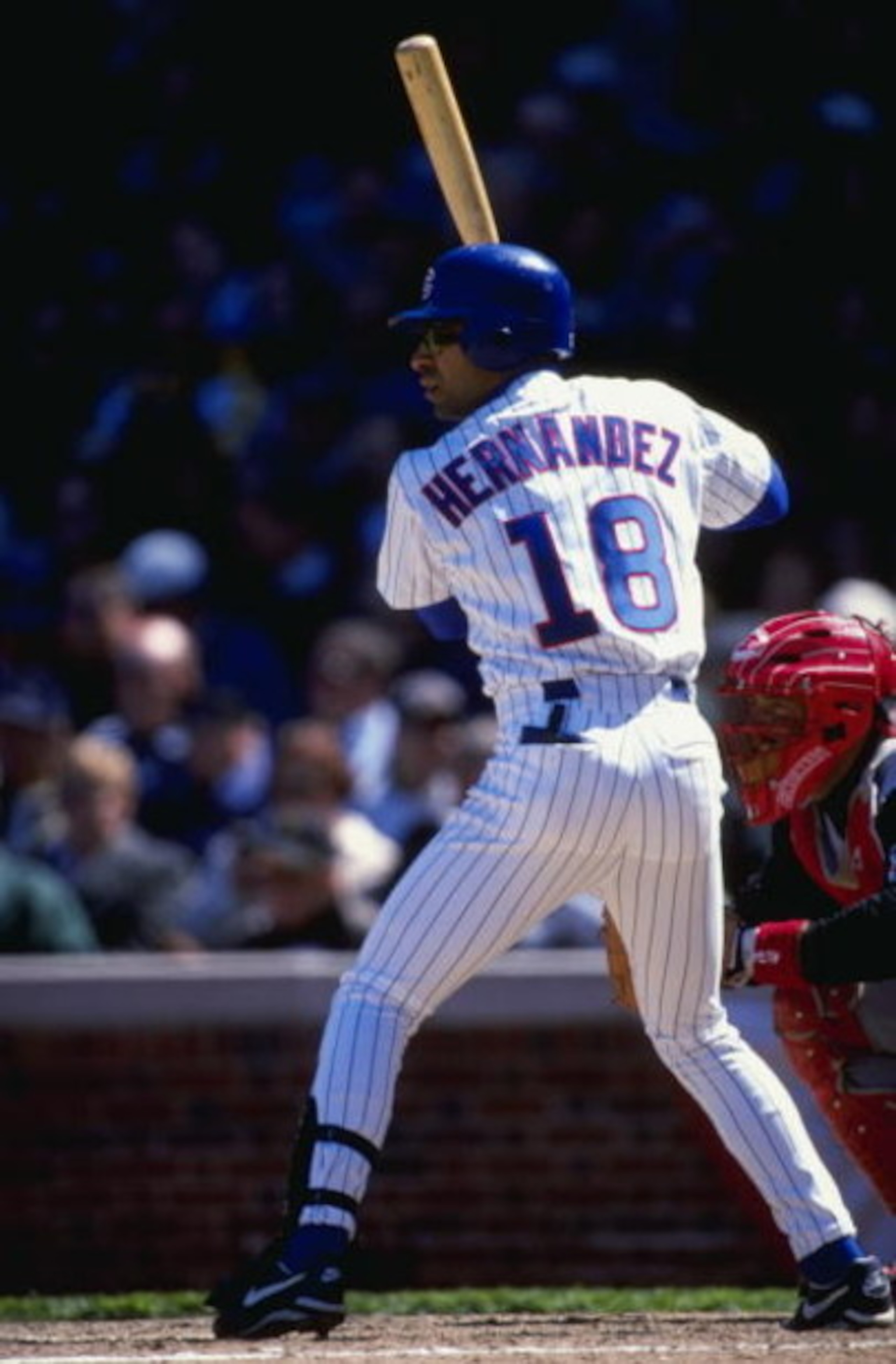 12 Apr 1999:  Jose Hernandez #18 of the Chicago Cubs at bat during the game against the Cincinnati Reds at the Wrigley Field in Chicago, Illinois. The Reds defeated the Cubs 7-2. Mandatory Credit: Matthew Stockman  /Allsport