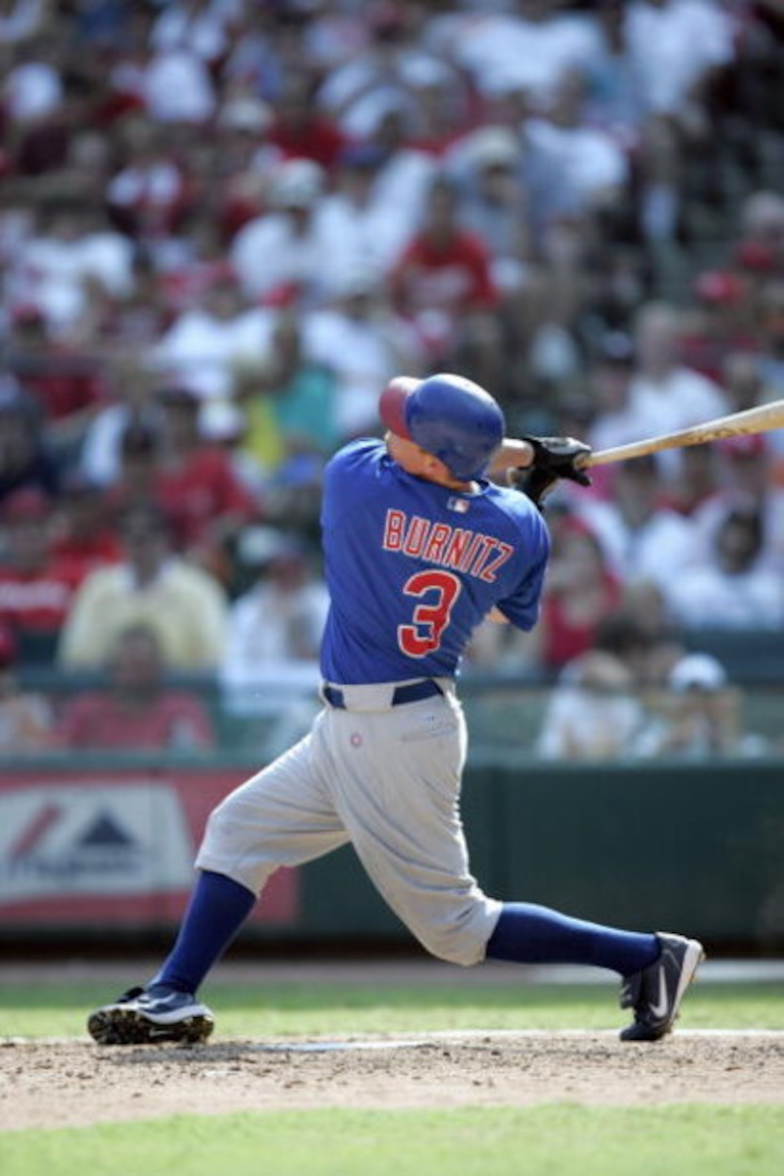 ST. LOUIS - JULY 23:   Jeromy Burnitz #3 of the Chicago Cubs bats during the game with the with the St. Louis Cardinals  on July 23, 2005 at Busch Stadium in St. Louis, Missouri.  The Cubs won 6-5. (Photo by Dilip Vishwanat/Getty Images)