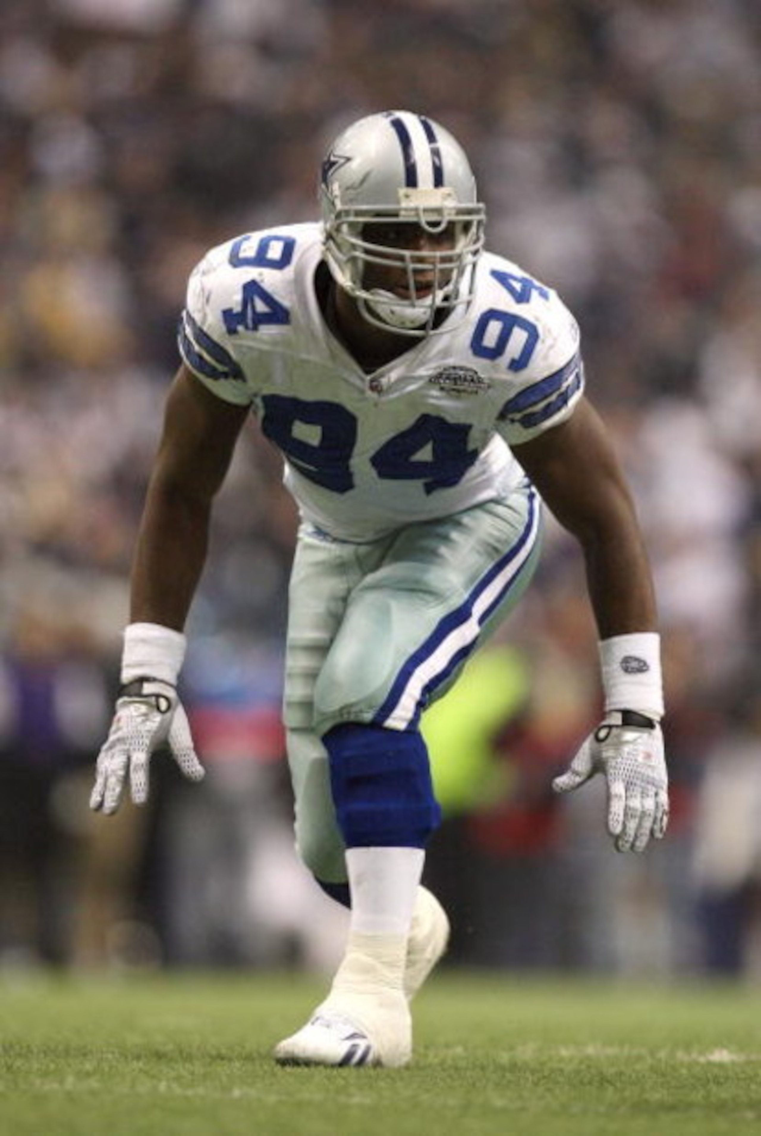 IRVING, TX - DECEMBER 20:  DeMarcus Ware #94 of the Dallas Cowboys lines up on the right side of the defense during their NFL game against the Baltimore Ravens at Texas Stadium on December 20, 2008 in Irving, Texas. The Ravens defeated the Cowboys 33-24. 