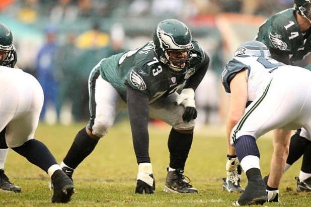 PHILADELPHIA - DECEMBER 2: Shawn Andrews #73 of the Philadelphia Eagles crouches into position at the line of scrimmage during the NFL game against the Seattle Seahawks at the Lincoln Financial Field on December 2, 2007 in Philadelphia, Pennsylvania. (Ph PHILADELPHIA - DECEMBER 2: Shawn Andrews #73 of the Philadelphia Eagles crouches into position at the line of scrimmage during the NFL game against the Seattle Seahawks at the Lincoln Financial Field on December 2, 2007 in Philadelphia, Pennsylvania. (Ph