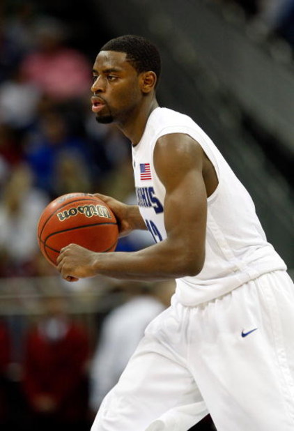 KANSAS CITY, MO - MARCH 21:  Tyreke Evans #12 of the Memphis Tigers dribbles the ball during their second round game against the Maryland Terrapins in the NCAA Division I Men's Basketball Tournament at the Sprint Center on March 21, 2009 in Kansas City, M