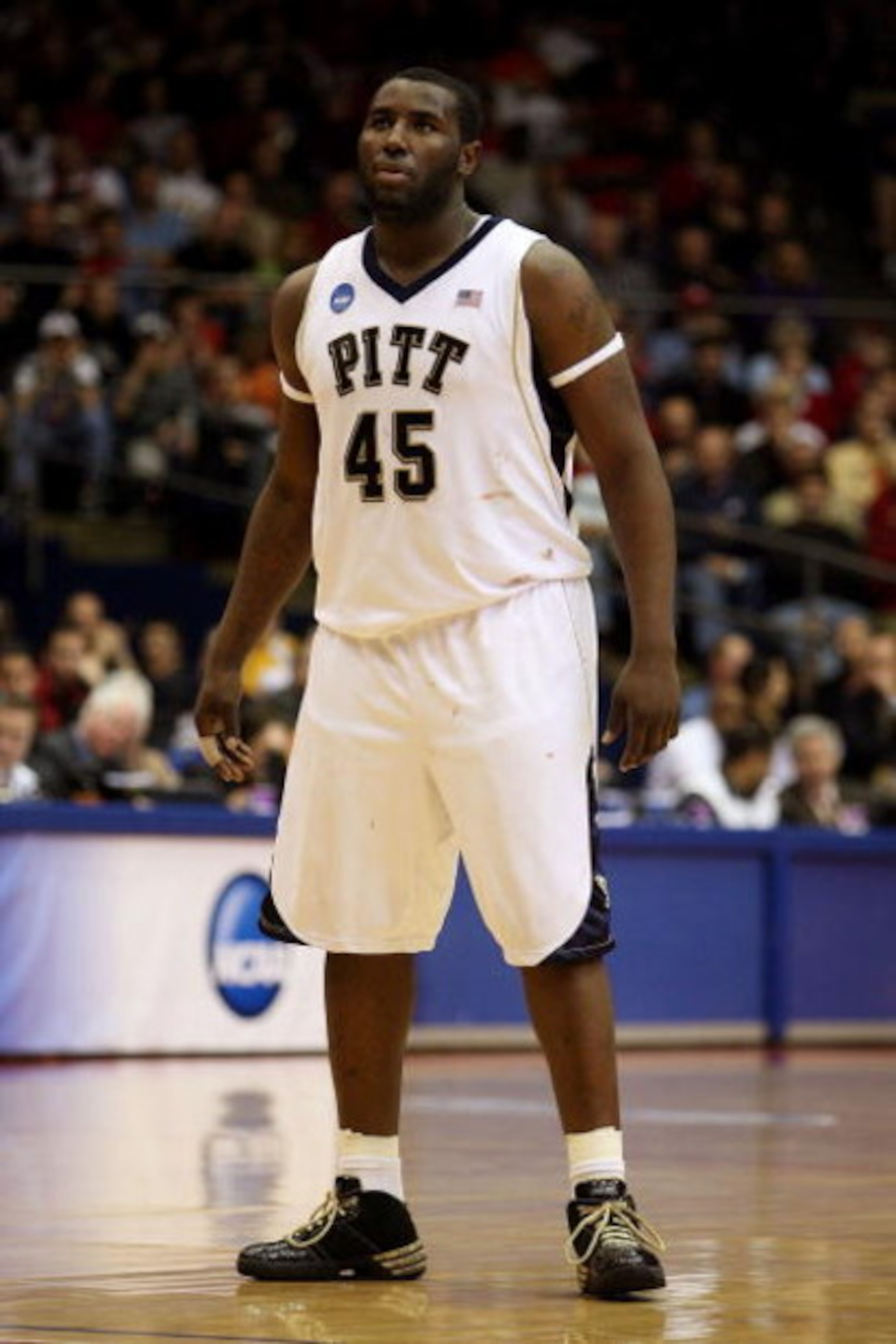 DAYTON, OH - MARCH 22:  DeJuan Blair #45 of the Pittsburgh Panthers looks on against the Oklahoma State Cowboys during the second round of the NCAA Division I Men's Basketball Tournament at the University of Dayton Arena on March 22, 2009 in Dayton, Ohio.